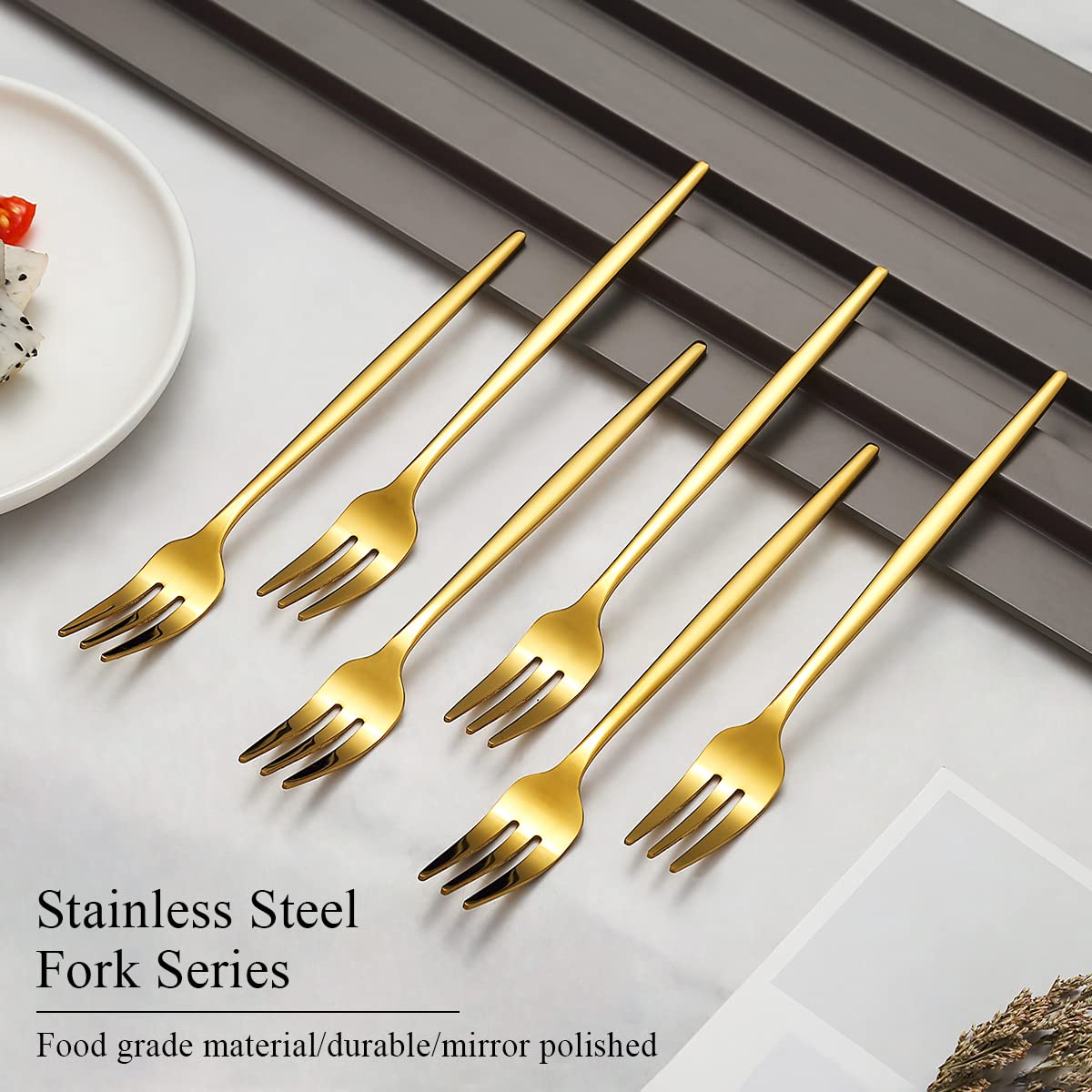 KEAWELL 6-Piece Seafood Forks - 6.3 Inch 18/10 Stainless Steel With Gold Accent, Cocktail Forks For Appetizers - View #5