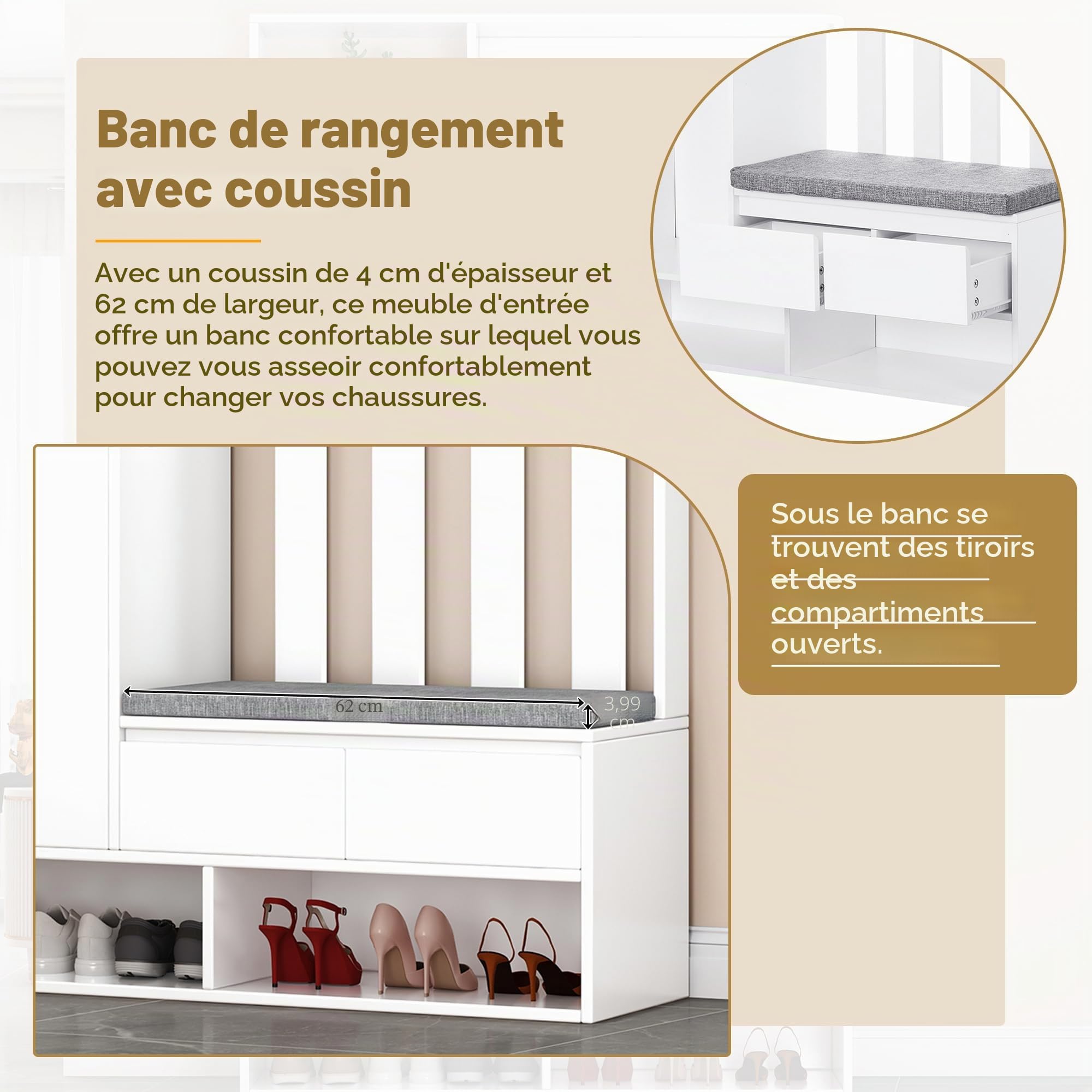 ModernLuxe Porte-Manteau Mural - Ensemble de Garde-Robe - Meuble de Couloir combiné - Armoire à Chaussures - Meuble de Couloir combiné - Armoire à Chaussures - Armoire à Chaussures - Tiroir - H 180 x