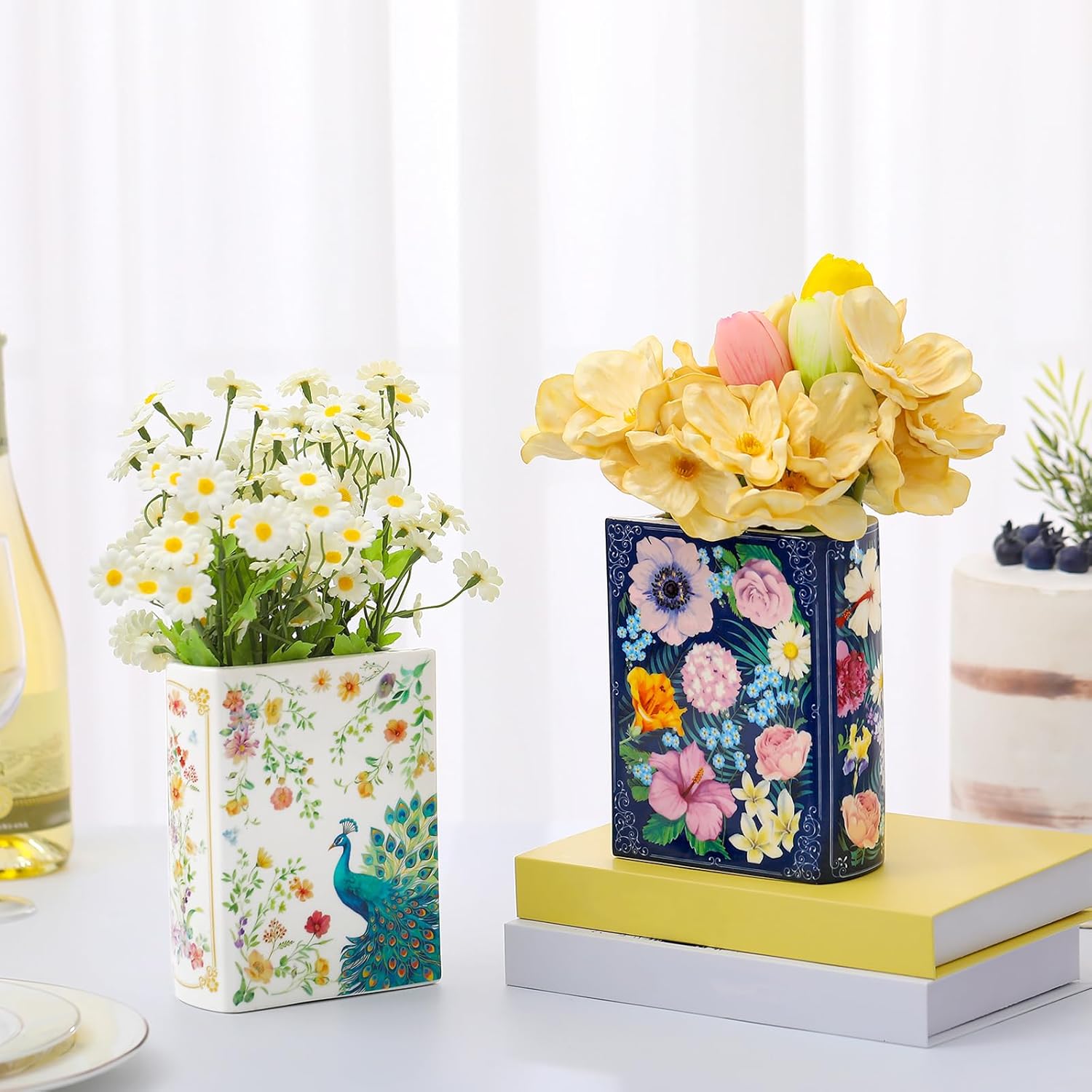 Uiifan 2 Pcs Ceramic Book Shaped Vase Small Decorative Gift Decorations for Mom Cute Flower Vases Home Decor for Bookshelf Dining Table Desk Office Home Decor for Book Lovers(Trendy)