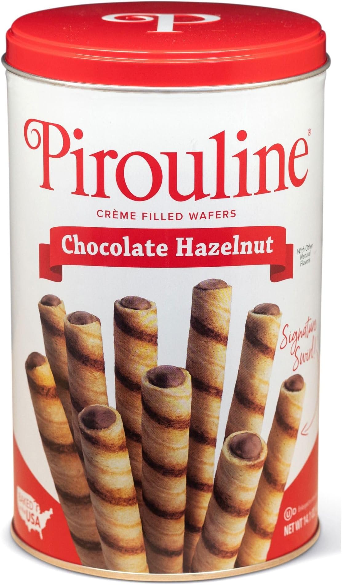 Pirouline Rolled Wafers – Chocolate Hazelnut – Rolled Wafer Sticks, Crème Filled Wafers, Rolled Cookies for Coffee, Tea, Ice Cream, Snacks, Parties, Gifts, and More – 14.1oz Tin 1pk