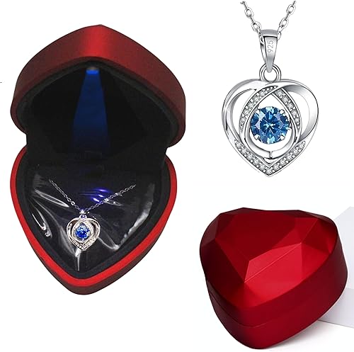 Caja de corazón con luces LED, regalos únicos para mujeres, novia, esposa, mamá, abuela, rosa eterna preservada con collar de primera calidad para