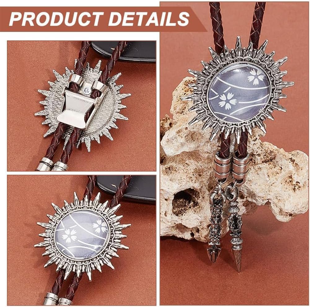 NBEADS 6 Pcs Bolo Tie Buckle, 6 Styles Tibetan Alloy Bolo Tie Slides Clasp Cabochon Settings Findings Blank Slides for Bolo Tie Making, Antique Silver