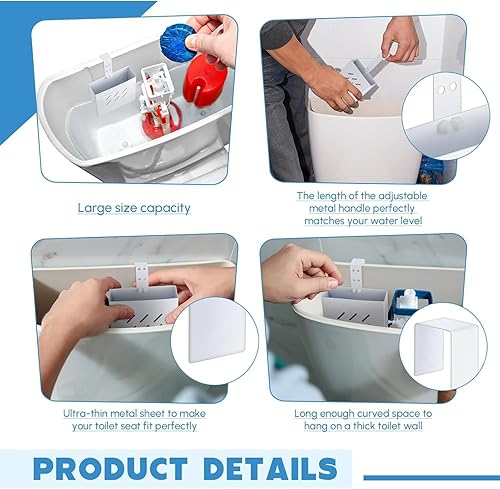 Miniatura 5 de Soporte para pastillas limpiadoras de tanque de inodoro, Percha de almacenamiento de acero inoxidable, Gancho ajustable Caja limpiadora de inodoro,