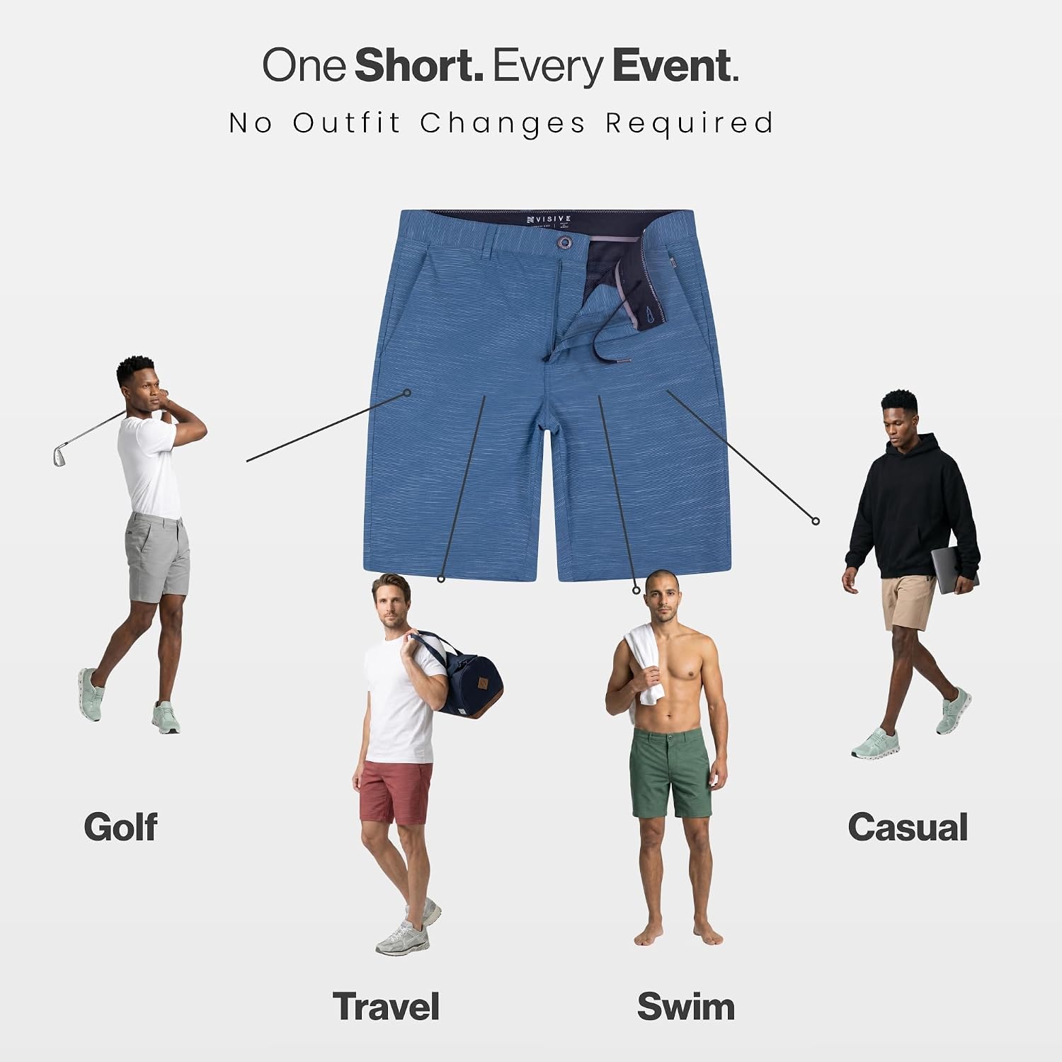 Visive Mens Shorts 7/9 Inch Hybrid Golf Short Premium Quick Dry Stretch Board Shorts