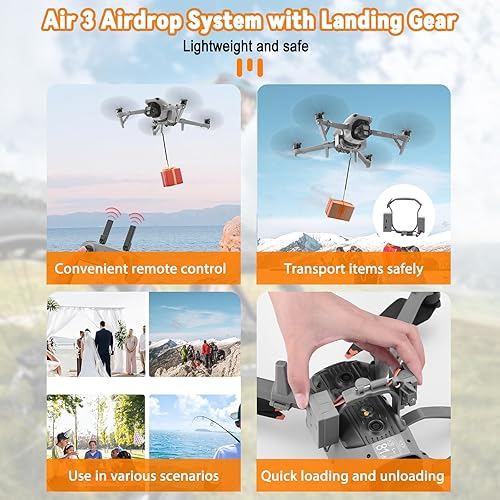 Miniatura 2 de O'woda Sistema Airdrop para DJI Air 3, dispositivo de transporte de entrega de drones con tren de aterrizaje para pesca con drones, bodas, búsqueda