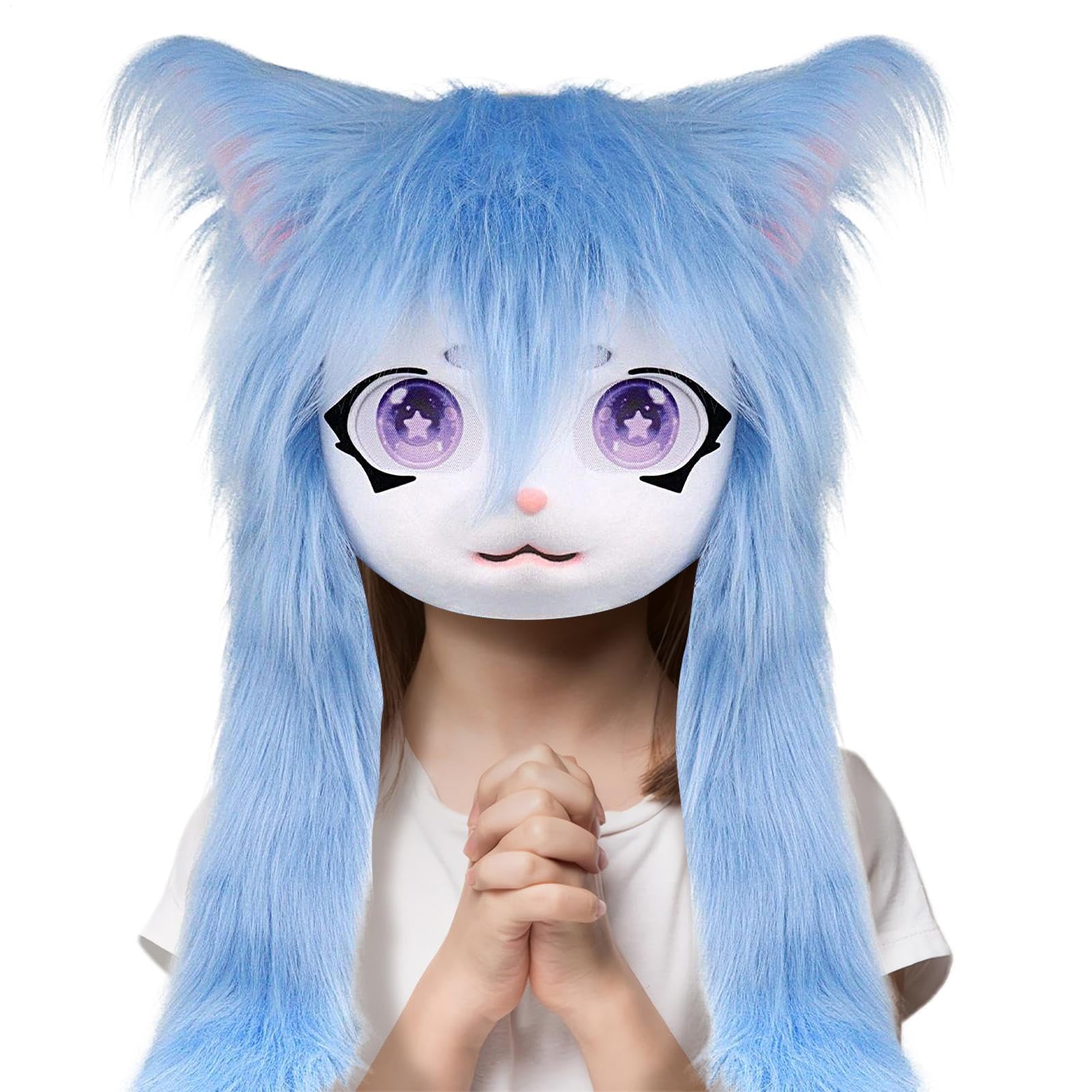 Furry Head - Maska zwierzęcia kota do realistycznego wyglądu kostiumów, akcesoria cosplay z teatrem i na imprezę, maskarada i rekwizyt na Halloween na konwencje anime, imprezy kostiumowe, 23,62