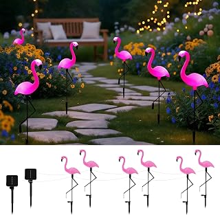 Flamingo Solar Lights Outdoor 6-Piece Set Waterproof Solar Garden Lights for Outdoor Decor Pink Flamingos for Yard Patio Pathway Decoration Pink Flamingo Garden Ornaments