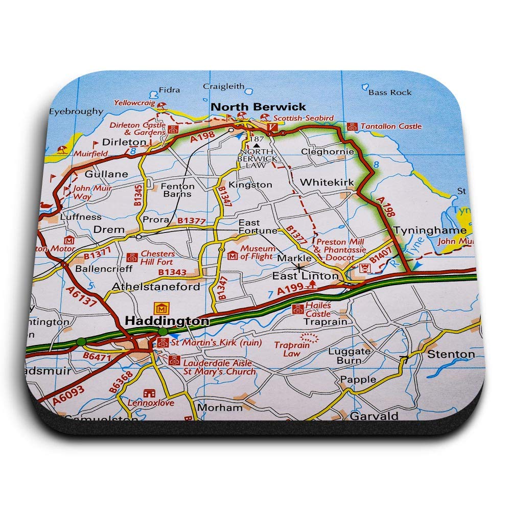 Destination Vinyl Ltd Multicolor 1 X Square Mdf Fridge Magnet - North Berwick Scotland Coast Travel Uk Gb Map 45884