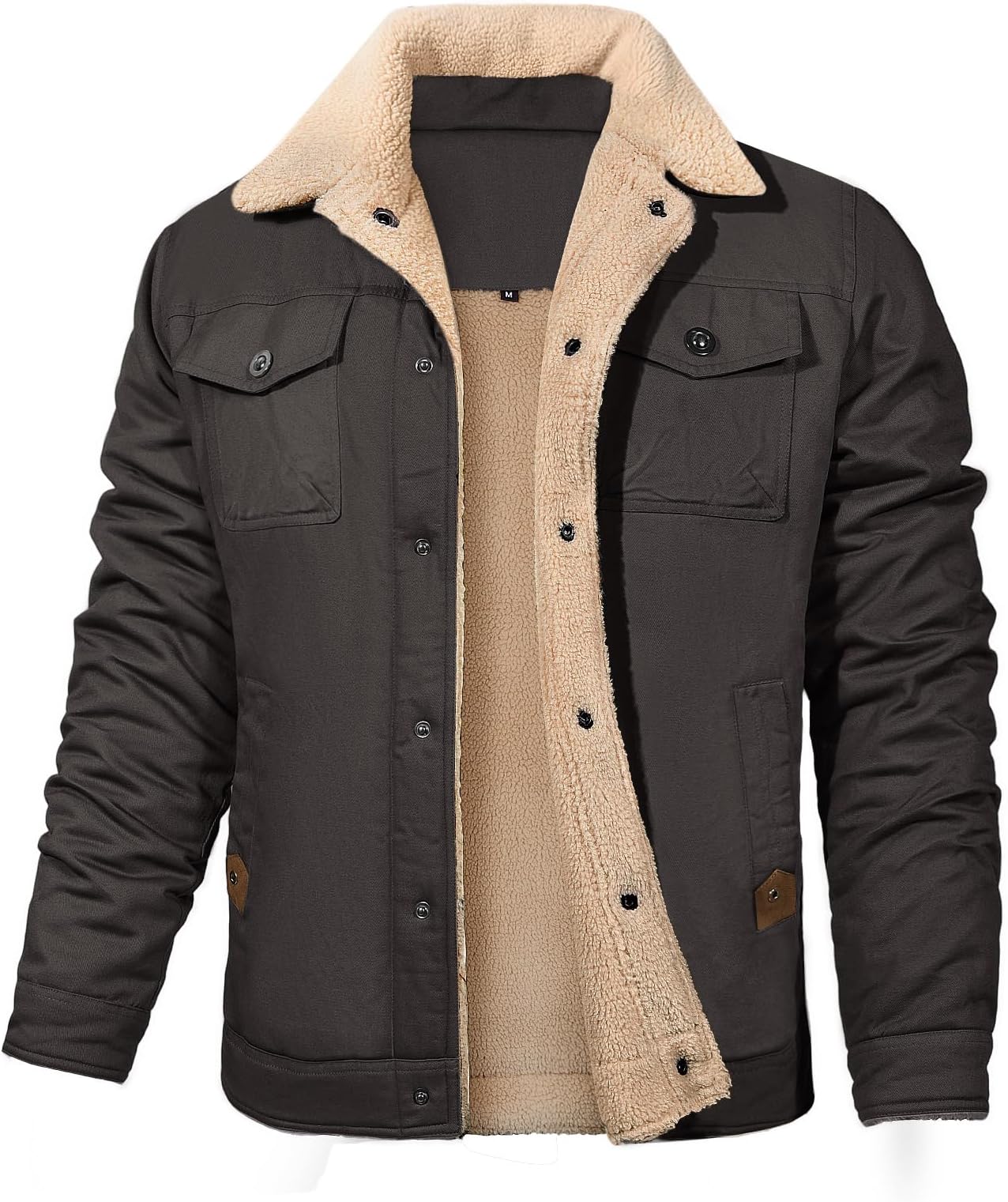 Men's Winter Lapel Cargo Military Trucker Work Cotton Jacket Coat Fleece-Lined Warm Utility Coat for Outdoor Hiking Camping