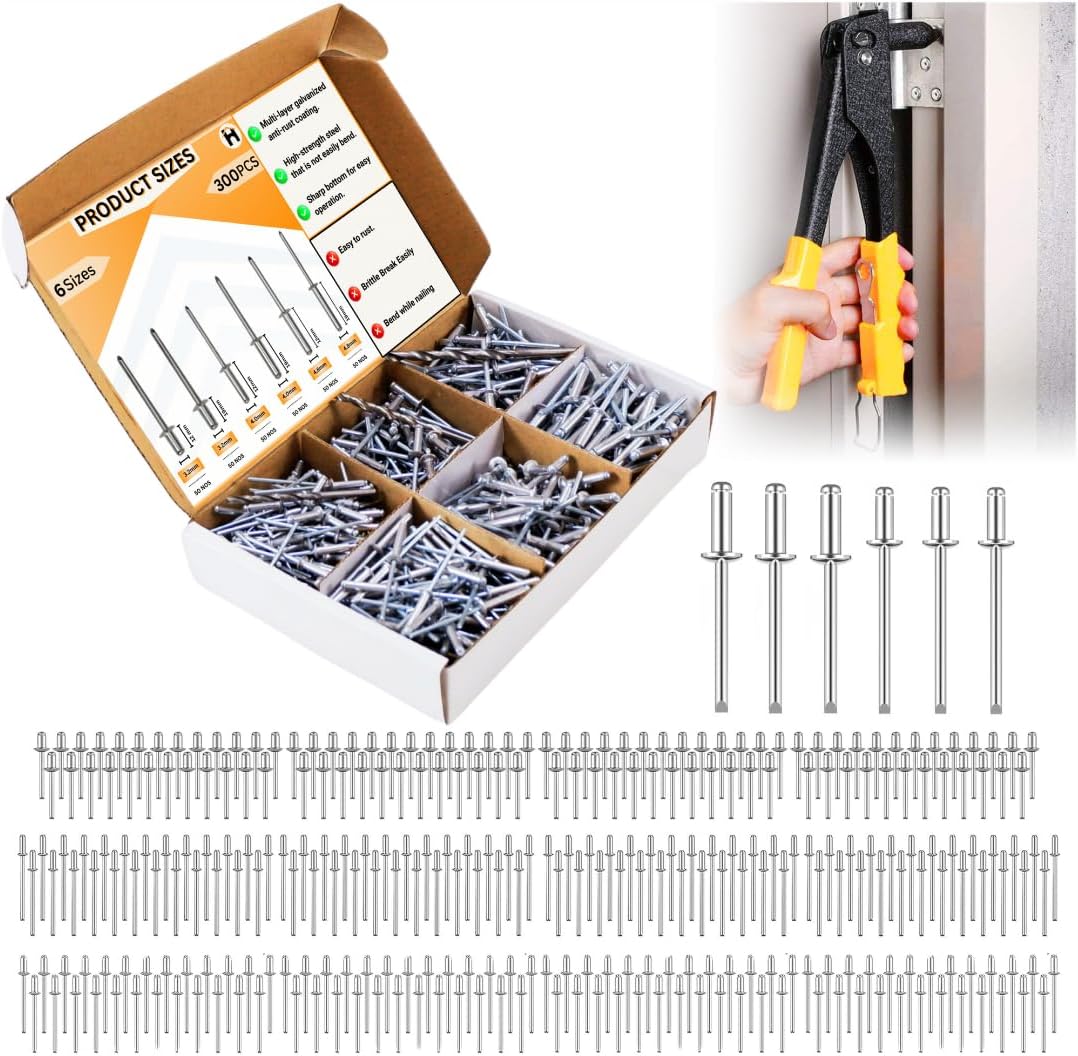 Homdum Aluminium Blind Rivets Kit 300 pcs (6 Sizes) | Rivets Only (No Rivet Gun) | POP Rivets for Riveter Machine | Metal Fasteners