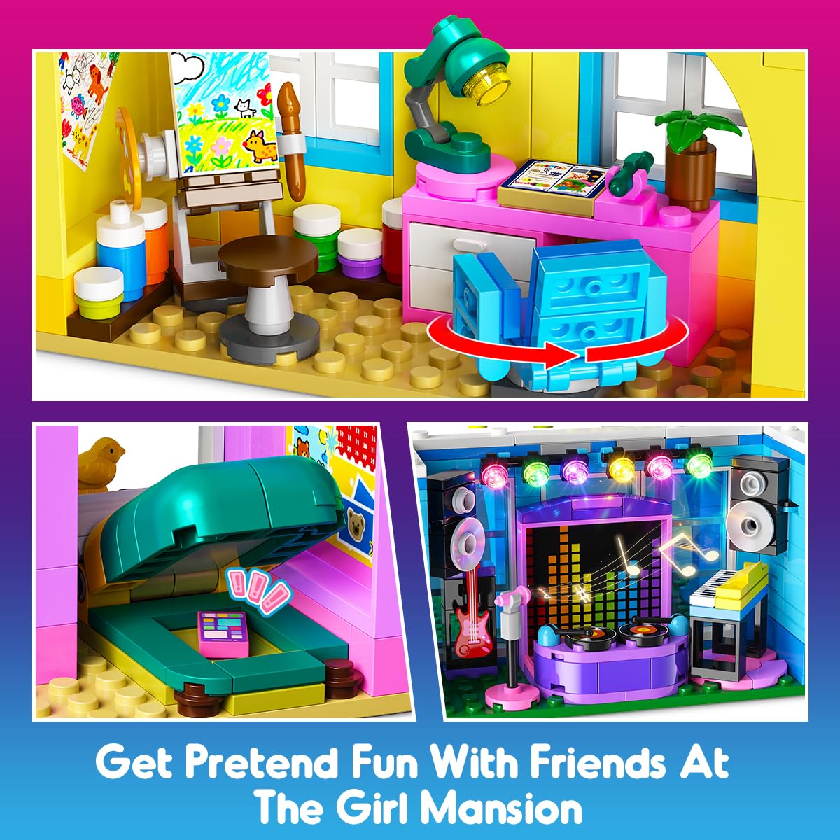 HOGOKIDS Friends Mädchen Familienhaus Bausteinset mit Licht & 4 Tierfiguren | 3 Bauvarianten Freunde Spielset mit Garten, 1154PCS Häus mit Baumhaus, Geburtstagsgeschenk für Mädchen Jungen ab 8 Jahren