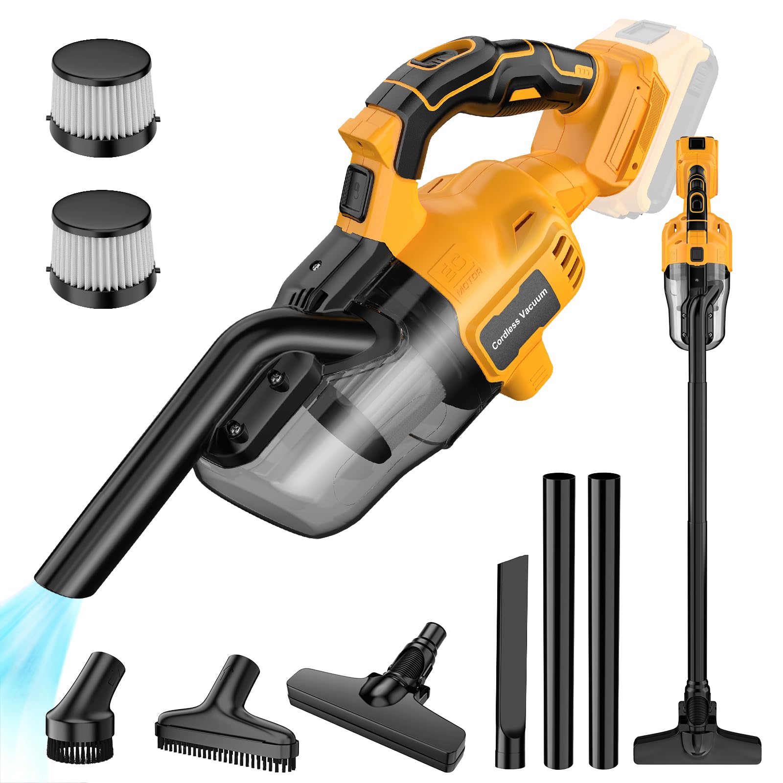 Cordless Vacuum for Dewalt 20V Battery, Portable Handheld Vacuum Cleaner with 2 HEPA Filter, 4 Multi Nozzle, Power Shop Vacuum for Home, Car, Floor, Carpet (Battery Not Included)