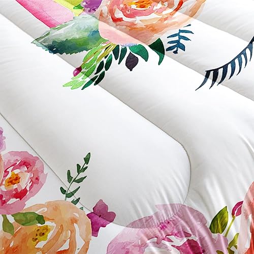 Miniatura 6 de Datura home Juego de ropa de cama de edredón de flores de acuarela floral de unicornio para niñas, adolescentes y adultos, juego de ropa de cama