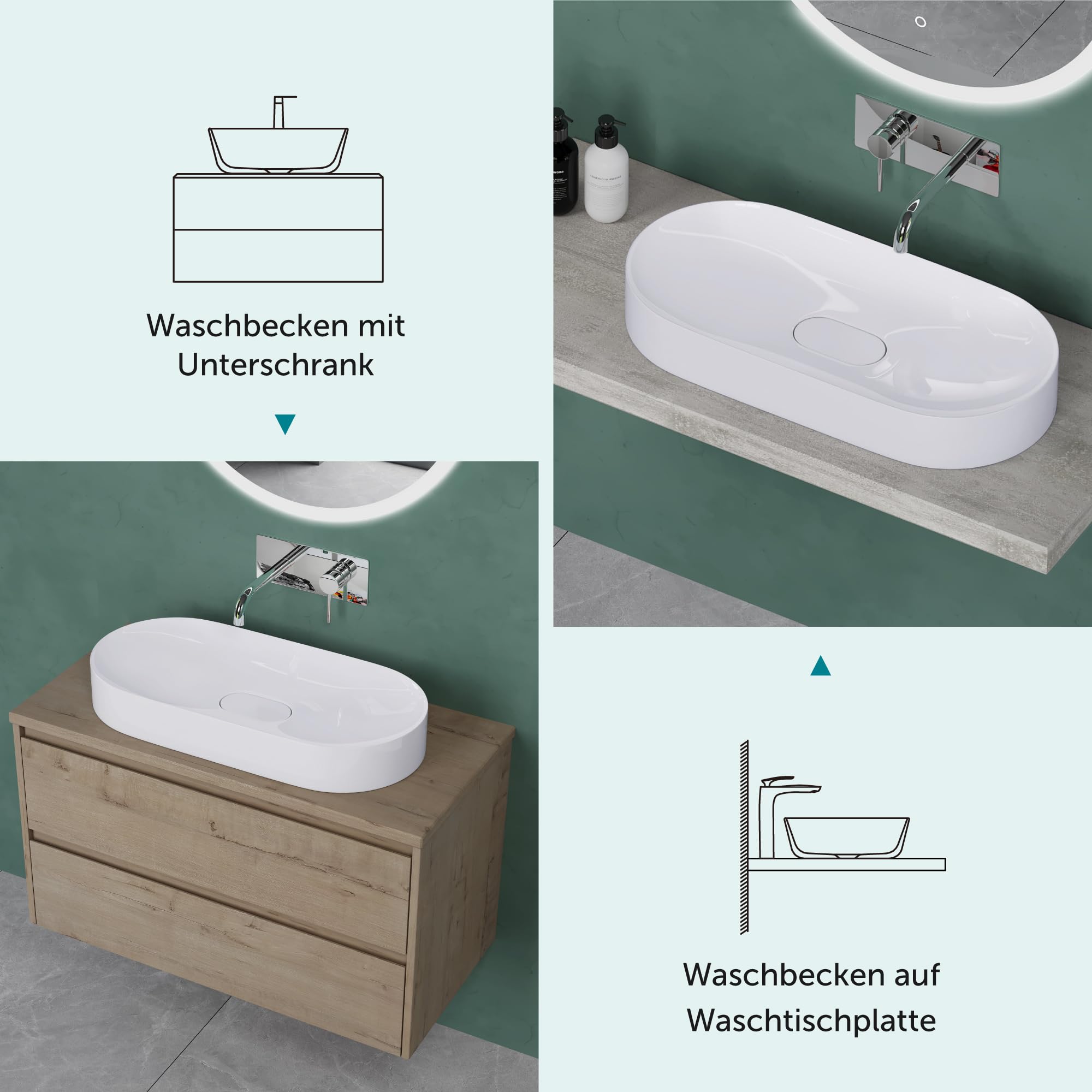Mai & Mai Lavabo da Appoggio 70x35.5x10cm, Lavandino Bagno Colossum826 Lavabo da Marmo Fuso, Bianco Lucido