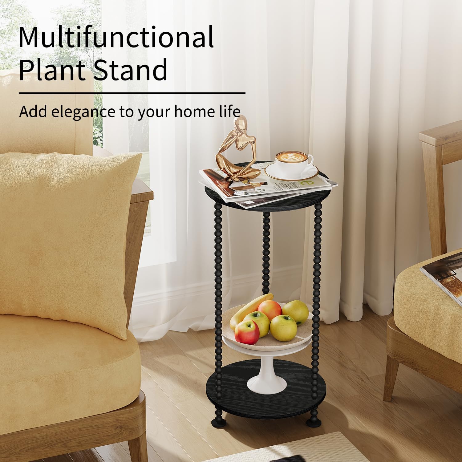 YINMIT Plant Stand Indoor, 2 Tier Small Plant Stand, 23" Tall Metal Spindle Poles Plant Stands, Corner Flower Pot Stand, Plant Tables Indoor, Planter Pot Holder for Balcony Garden Patio Living Room (Black)