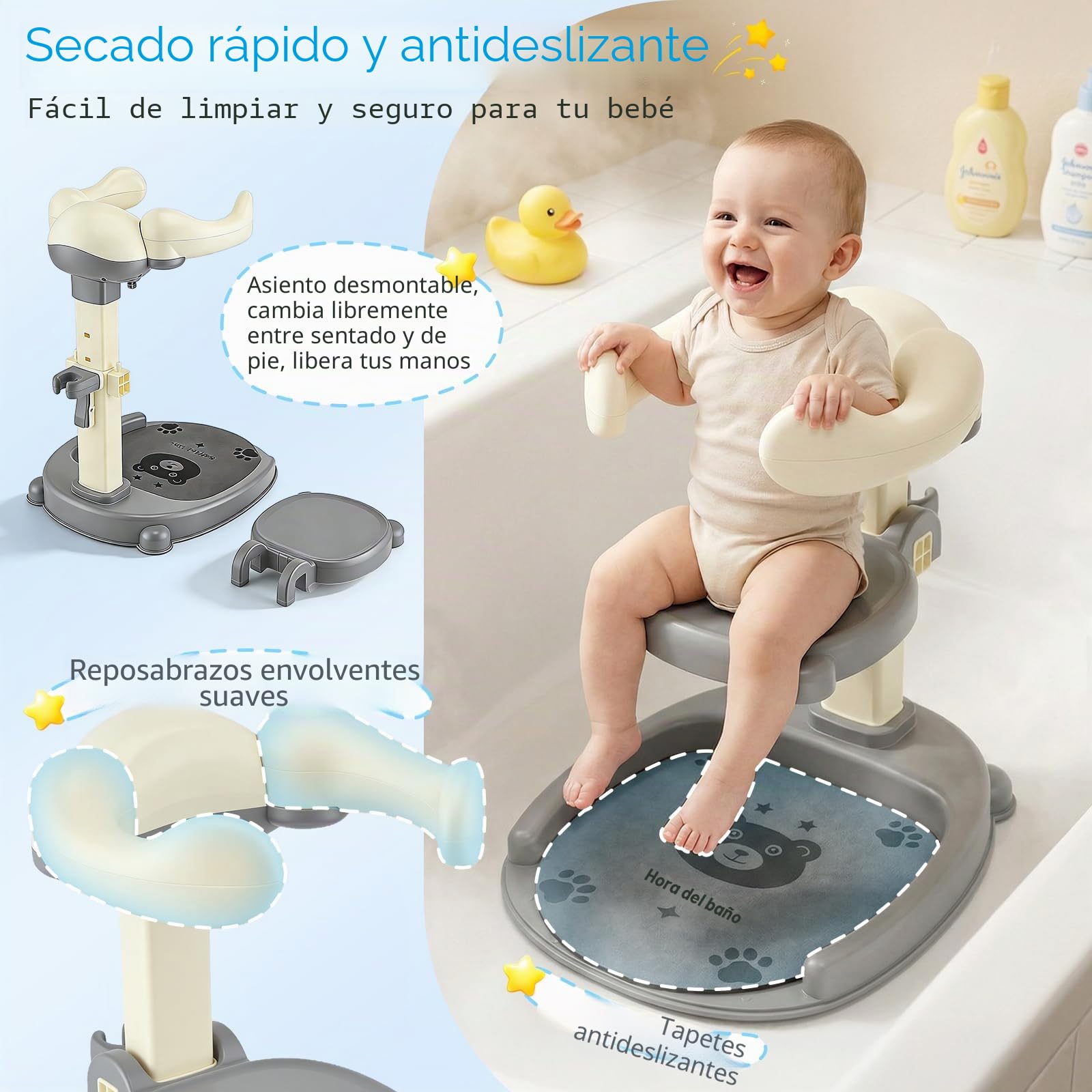 2 En 1 Soporte De Baby Shower,Soporte De Baby Shower,Con Soporte Para Cabezal De Ducha,Altura Ajustable,Con Piso Sin Deslizamiento Y Mango De Seguridad,Soporte De Ducha Durante 8-36 Meses