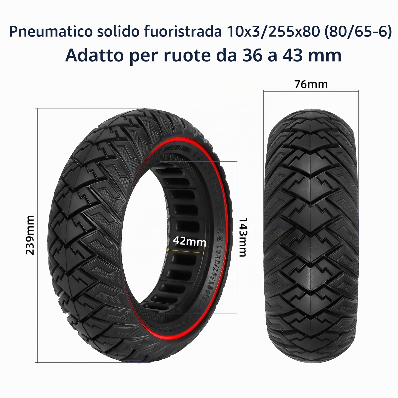 Ulip 10 x 3/255 x 80/80/65-6 pneumatico per Joyor Y8-S/Kukirin G2 Max/Kugoo M4 Pro scooter elettrico 10 pollici pneumatico in gomma piena ruota di ricambio anteriore o posteriore pneumatico fisso