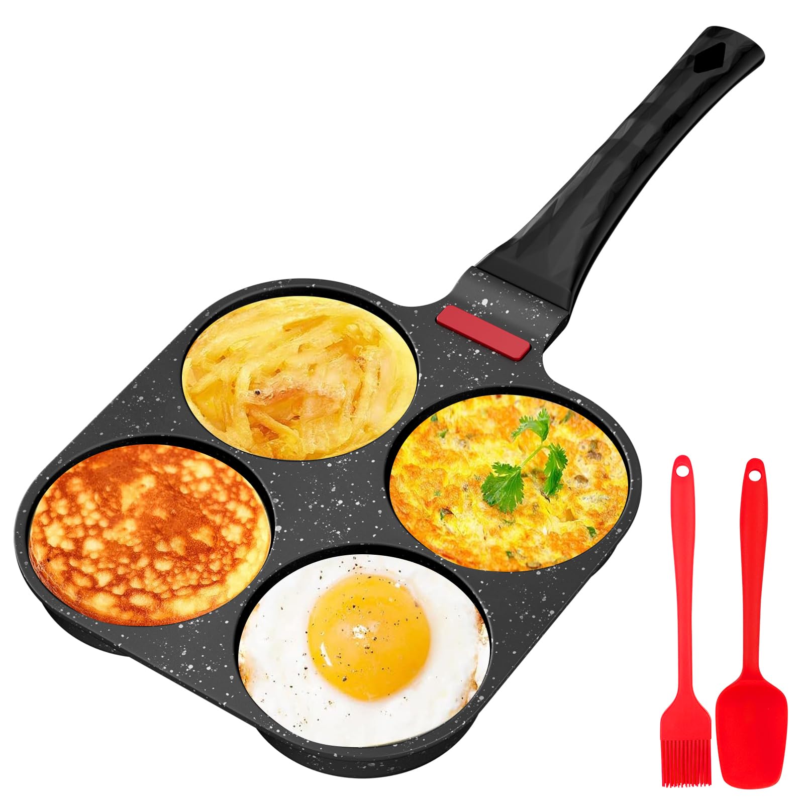 Traxenta padella pancake, pentola pancakes, frittata a 4 fori in alluminio, antiaderente padelle, padellino per uovo con rivestimento antiaderente, per frittata colazione, per Gas (Nero)