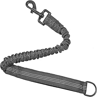 Bungee Dog Leash Extender, 21" Shock Absorbing Leash Extension with Traffic Handle for Dogs, Works with Any Lead, Reflective & 6 Colors- Black