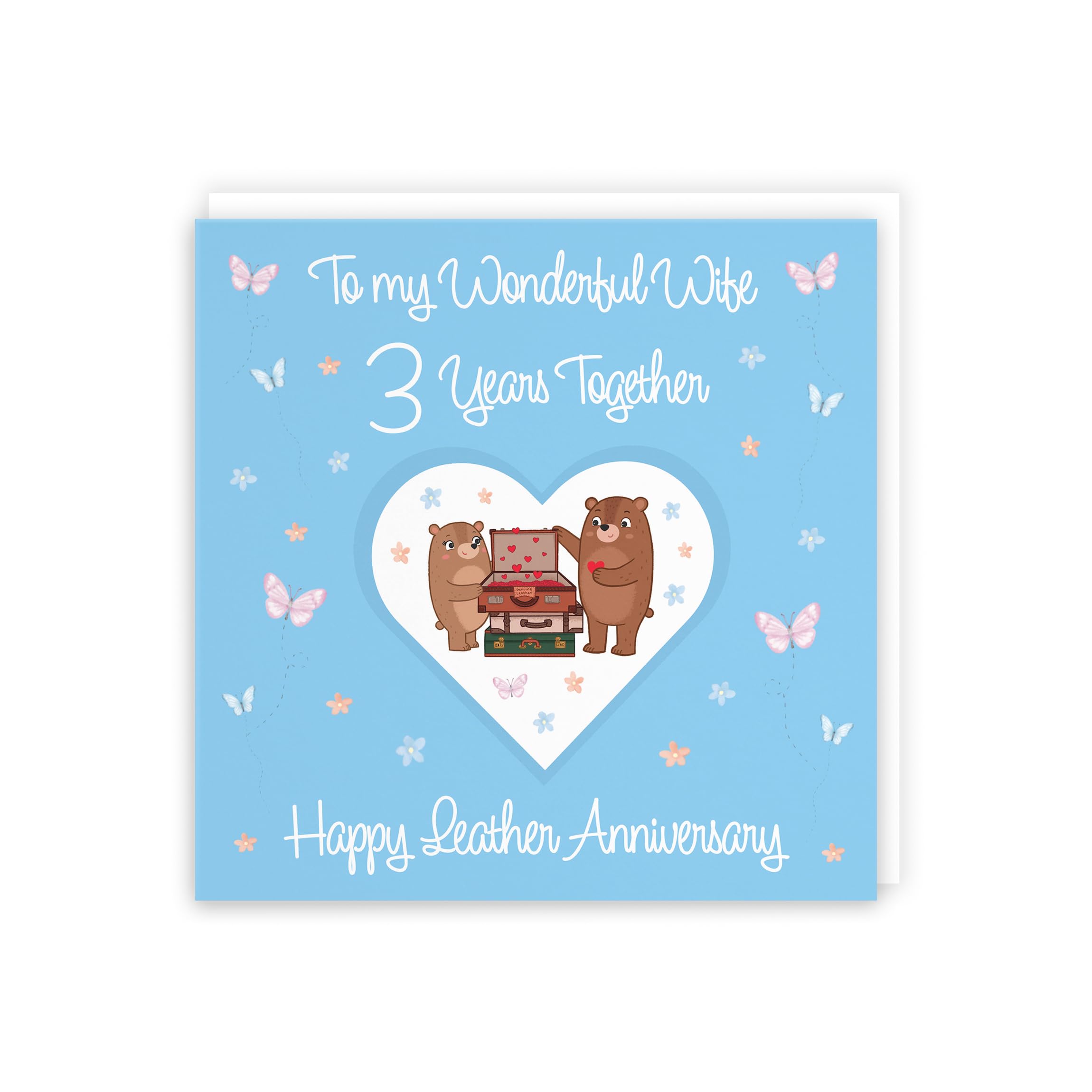 Hunts England, Wife 3rd Anniversary Card, 3 Years, Leather Anniversary, Romantic Meadows, Fun Card - Image 3