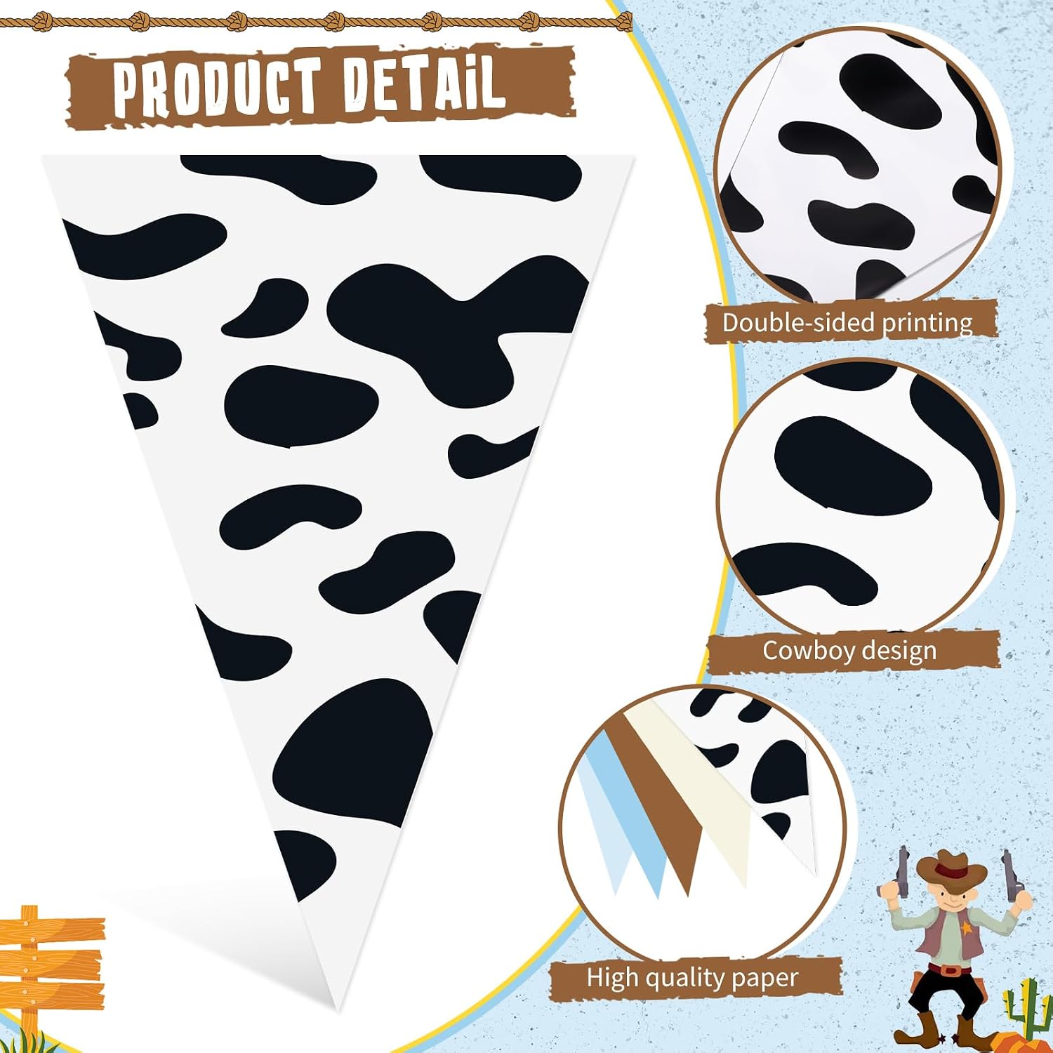 Pasimy 5 Pcs First Rodeo Birthday Decor Cowboy Banner Triangle Pennant
