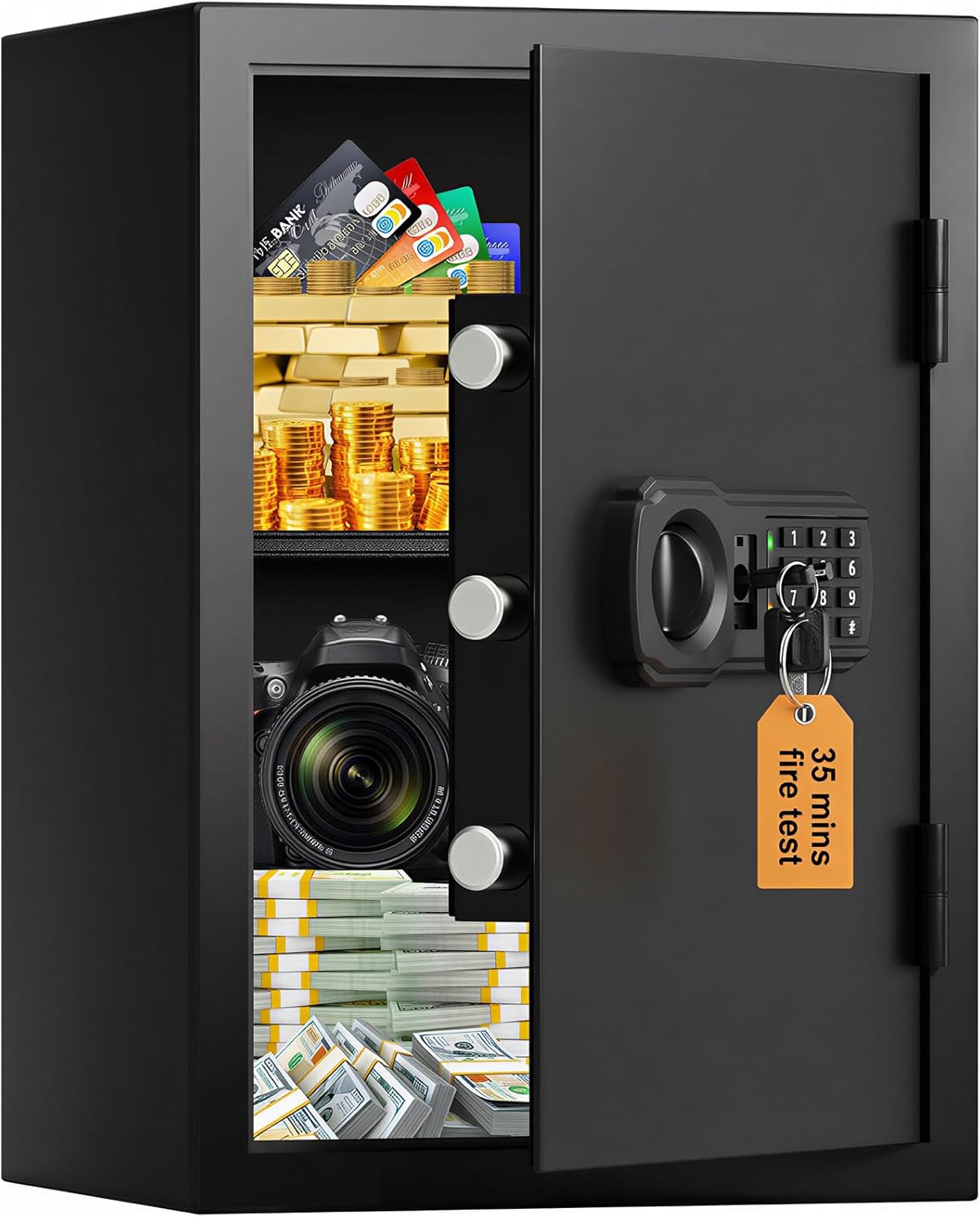 35-Minute Fire-Resistant Safe Box for Home, 19.7" Tall Large Electronic Safe with Keypad, Backup Keys & Removable Shelf, Heavy Duty Steel Security Safe for Documents, Cash & Valuables, Wall Mountable