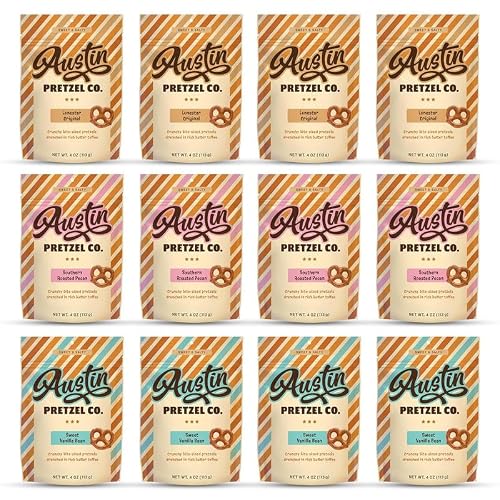 Austin Pretzel Gourmet Toffee Pretzels Variety Pack, 4 oz, 12-Pack