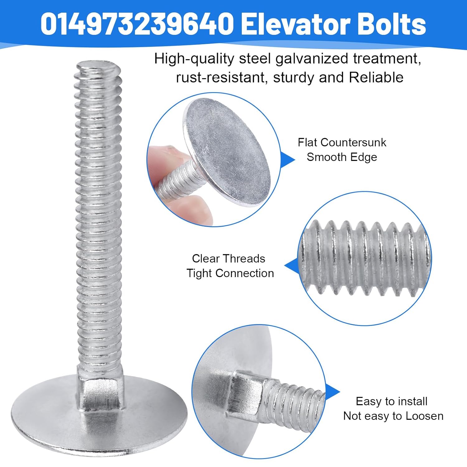 014973239640 Elevator Bolts Zinc, 1/4-20 x 2 Flat Head Elevator Bolts - 10 Piece