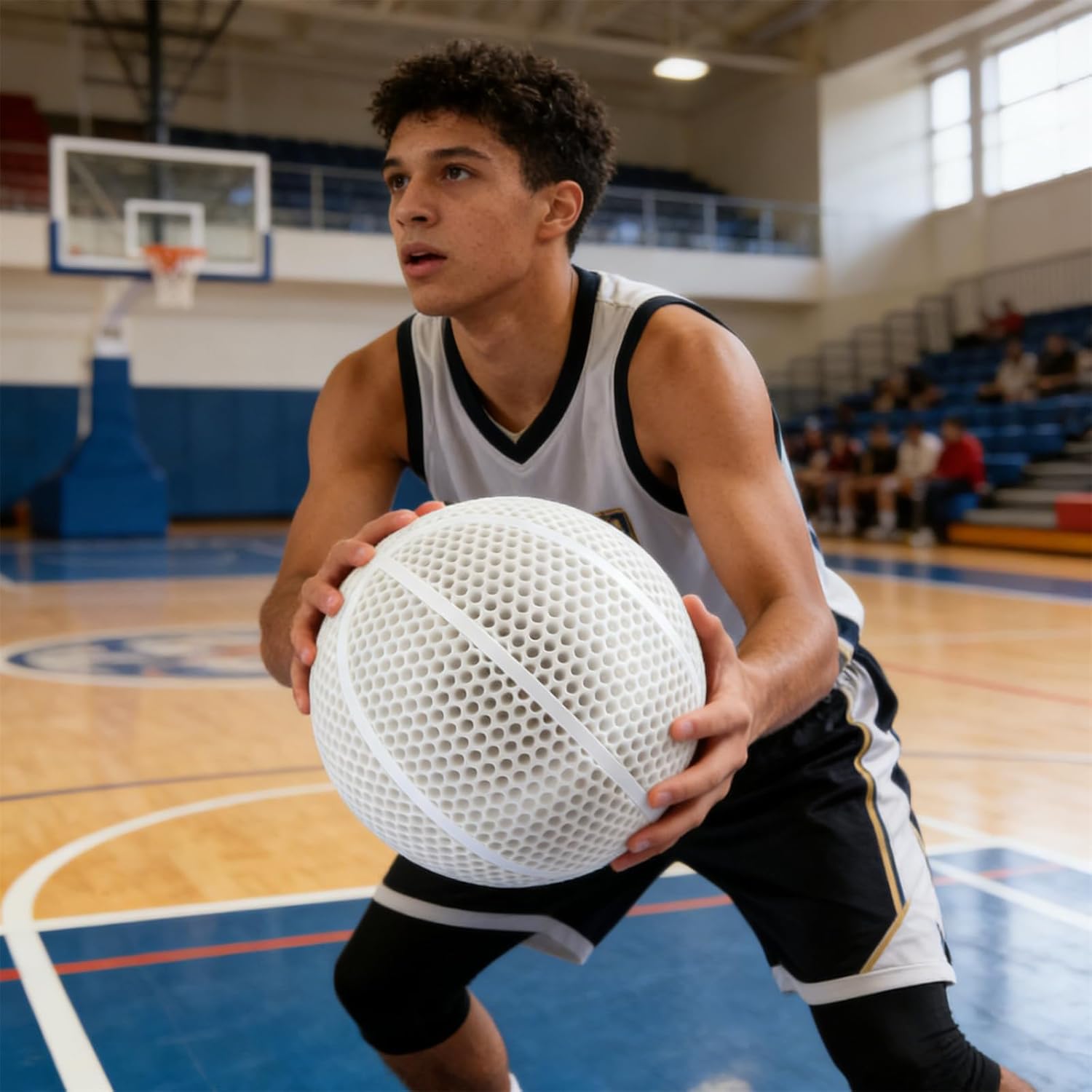 Airless Basketball, 3D Printed Basketball Size 7, No Pump Needed, Quiet and High Bounce, Suitable for Indoor & Outdoor Use