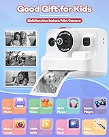 Vista 2 de Cámara de impresión instantánea para niños, cámaras instantáneas con pantalla de 2.4 pulgadas, regalos de cumpleaños de Navidad para niñas de 3 a 12