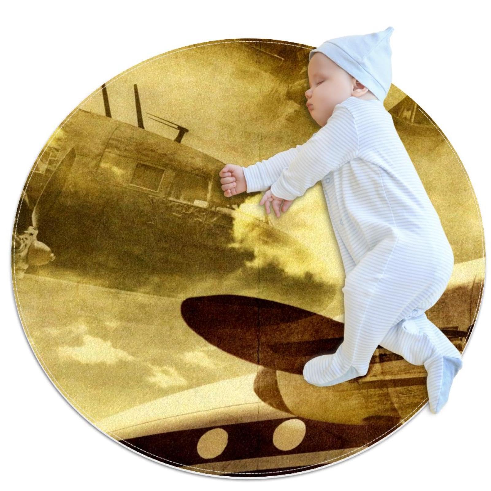 Tapis de salle de bain antidérapant rond 1m style avion grunge