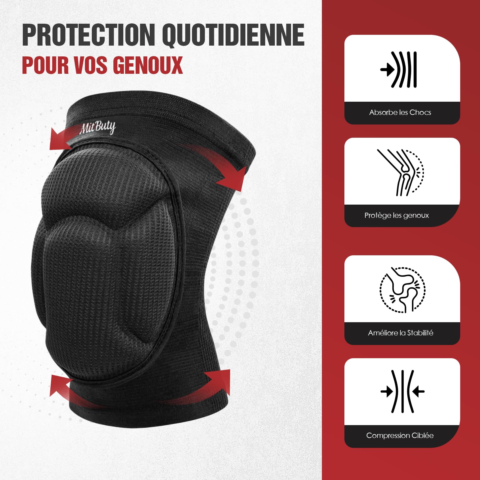 Genouillères de Protection pour Sport et Travail – Idéales pour Volleyball, Danse, Handball, Jardinage et Travaux – 1 Paire Épaisse en Mousse Genouillère pour Hommes, Femmes et Enfants - 4