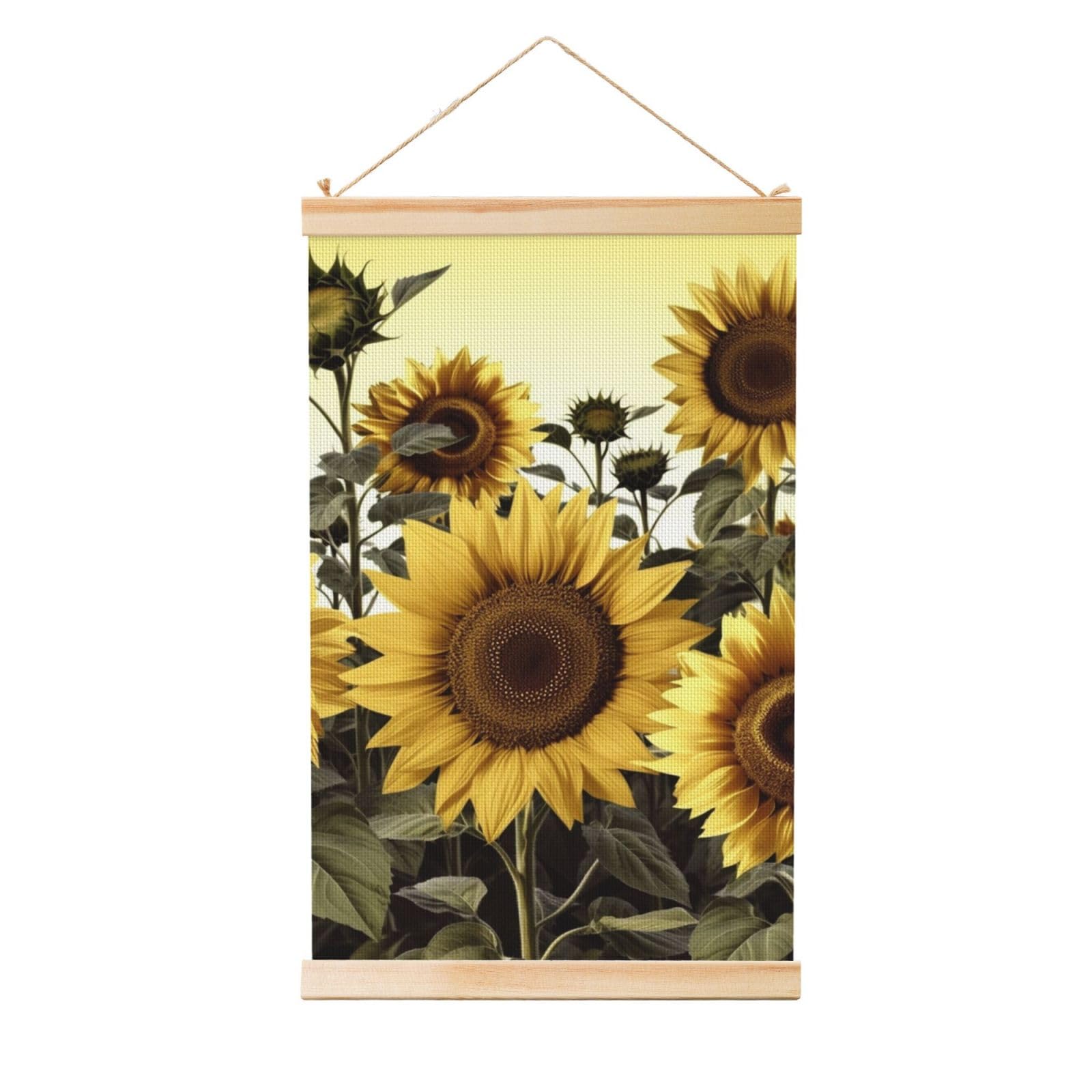 Yellow Sunflower Floral Posters Wooden Shaft Hanging Poster Canvas Prints Scroll Wall Art Painting Vintage Wall Banner Modern Artwork Decor for Home Decor Ready to Hang 12"x18"