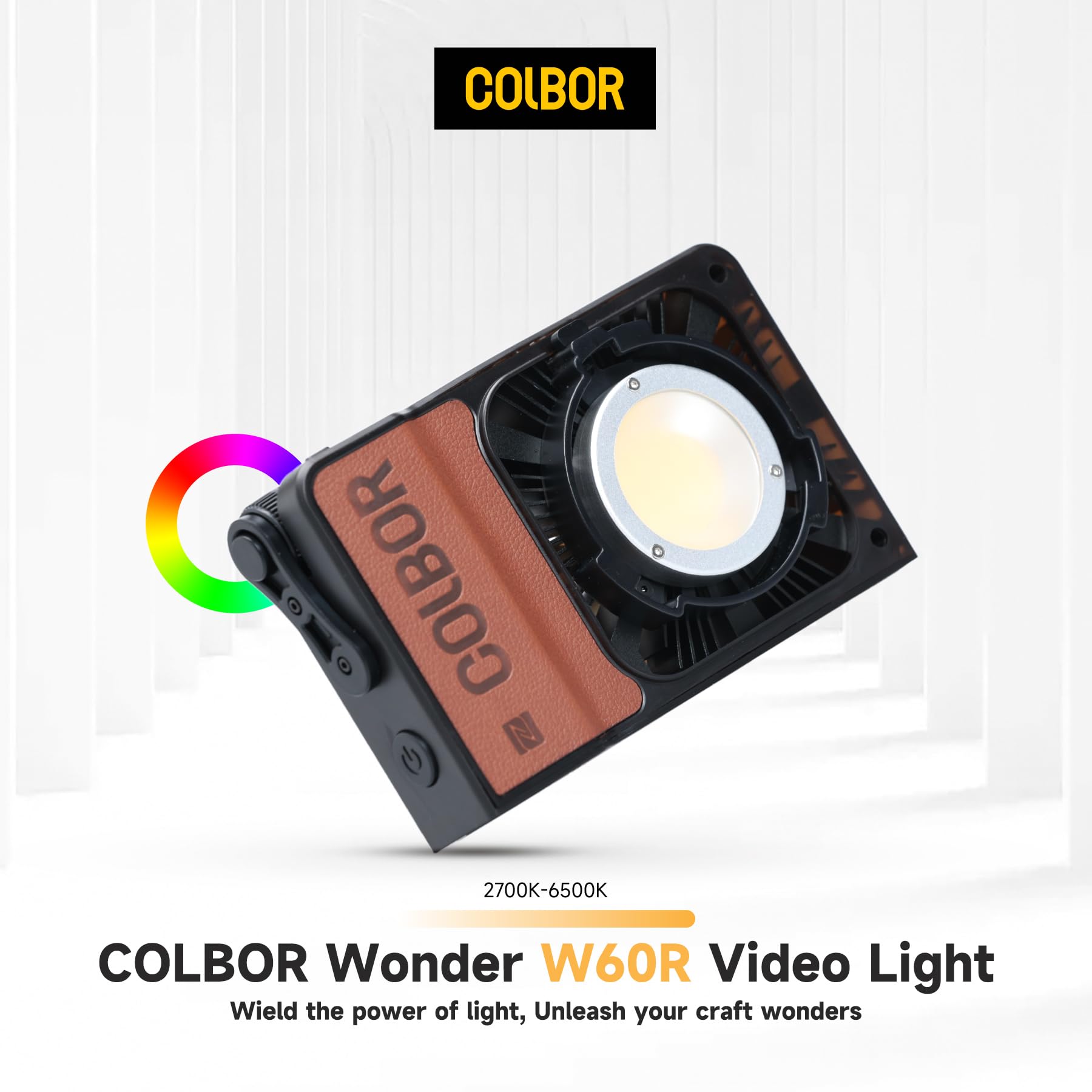 COLBOR W60R - Luce video a LED, 2700 – 6500 K, CRI 97 + 60 W, piccola dimmerabile, controllo app, luce compatta per fotografia di prodotti e vlog YouTube