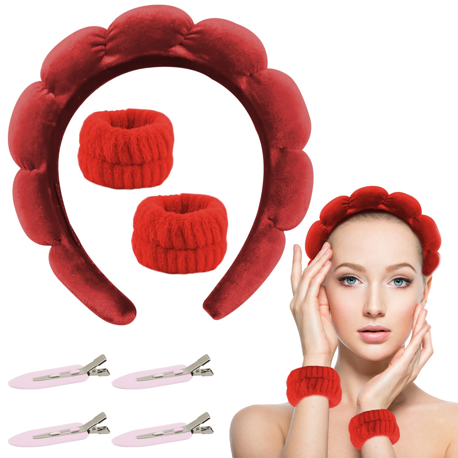 3-teiliges Hasen-Spa-Armband-Set – Mit Katzenohren-Stirnband & Wasserabsorbierenden Armbändern (weiß)