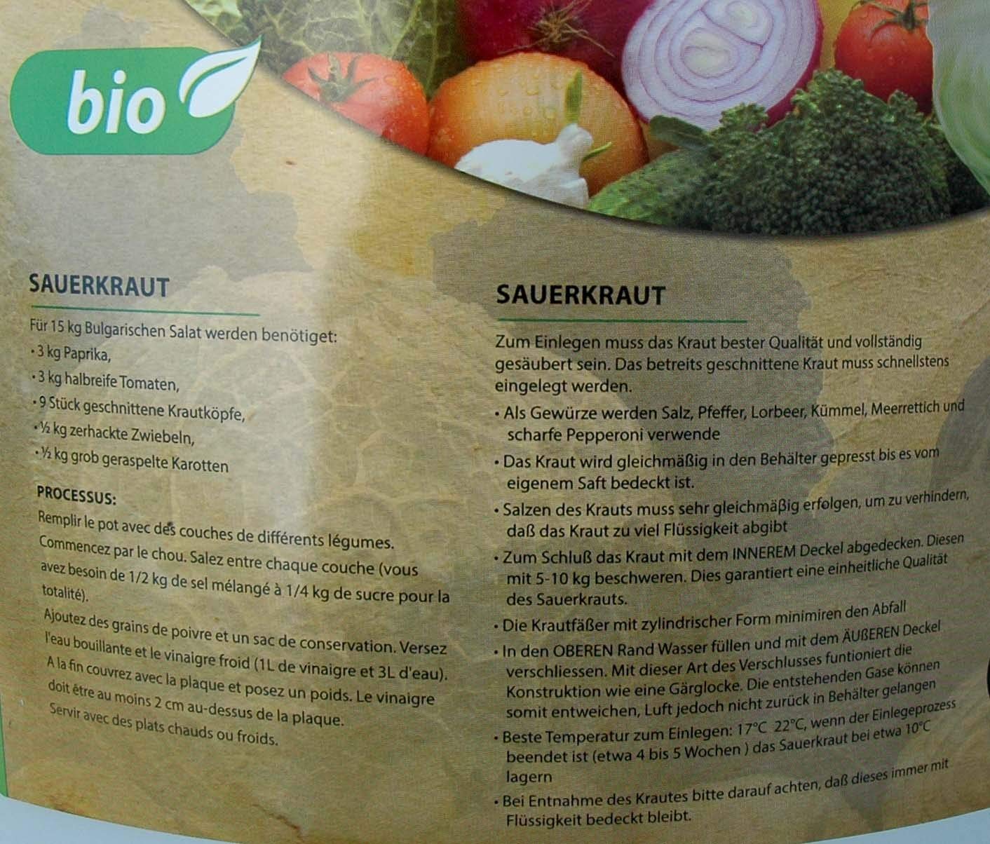 Fischer Kellereitechnik 40 Liter Sauerkraut-Fass/Sauerteig-Bottich: Gär-Behälter/Surfass mit hermetischem Wasserrand für Sauerkraut Herstellung oder Fermentierung von Teig