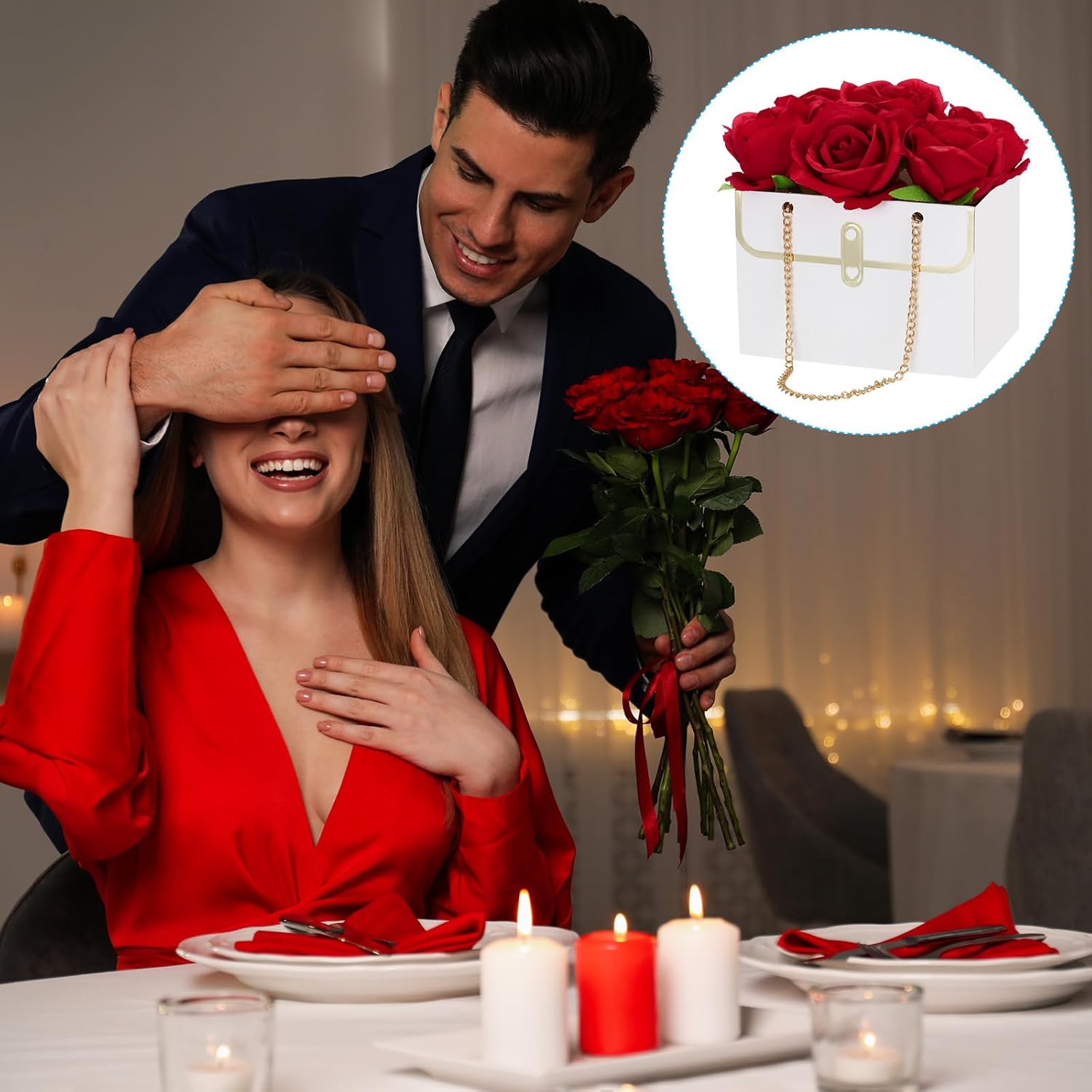 PATIKIL Paper Flower Gift Bags, 8 Pcs Paper Bouquet Flower Gift Bag with Handle Rectangle Metal Chain Tote for Florist Wedding Party Birthdays, White/Black