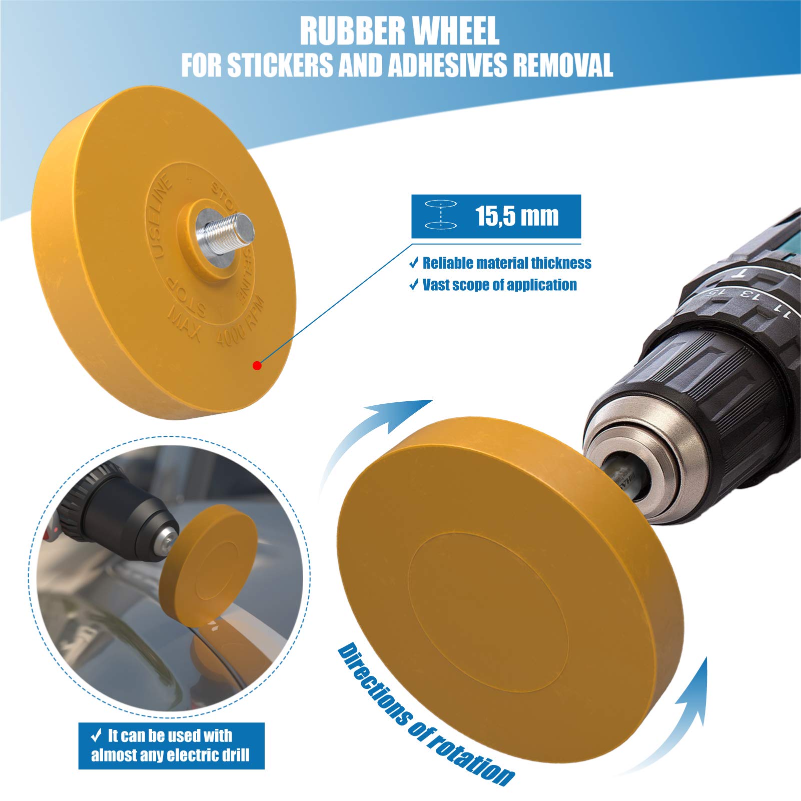 Besuche den HASKYY- HASKYY Folienradierer 1x mit Adapter, Professionelles Entfernen von Folien und Kleberesten an Fahrzeug, Auto oder Motorrad, Gummi, ERASER in use