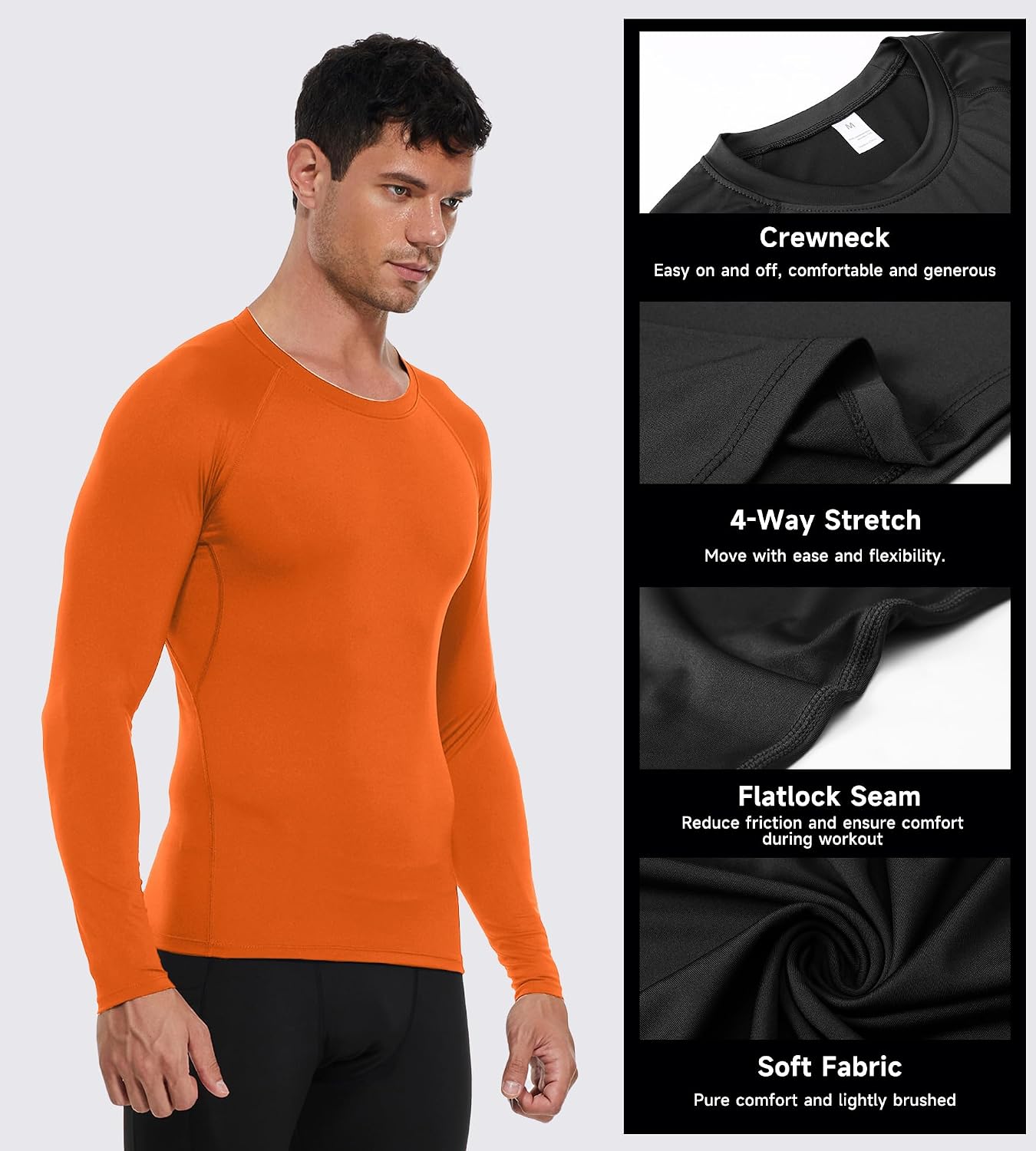 Queerier Men's Compression Shirts Workout T Shirt Long Sleeve Thermal Tops for Men Athletic Base Layer Gym Sports Underwear