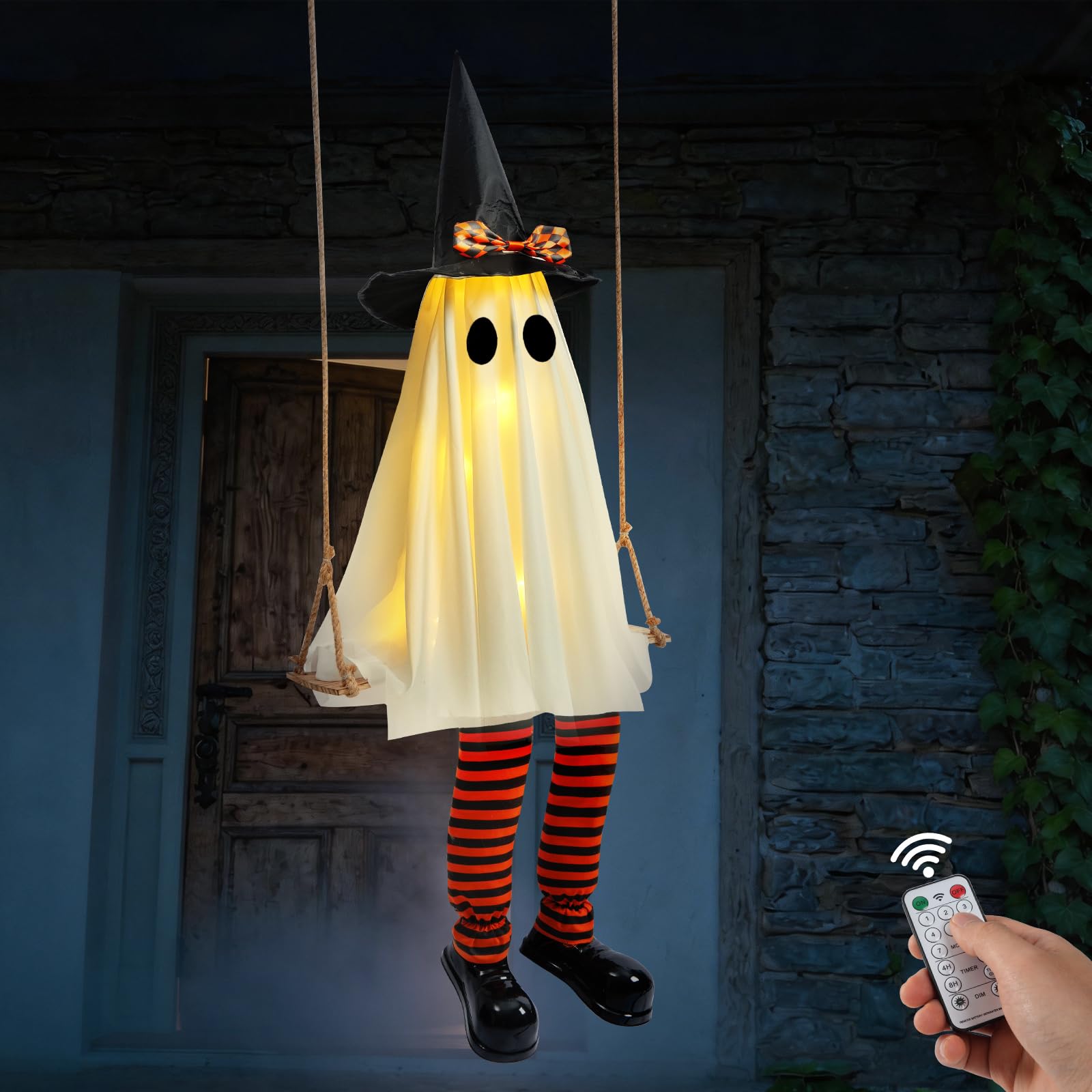 Halloween Decorations Outdoor - 6 FT Large Hanging Swinging Ghost Decor | Lighted Halloween Decor, Spooky Cute Ghosts Decorations for Porch Yard Entryway, Haunted House Props