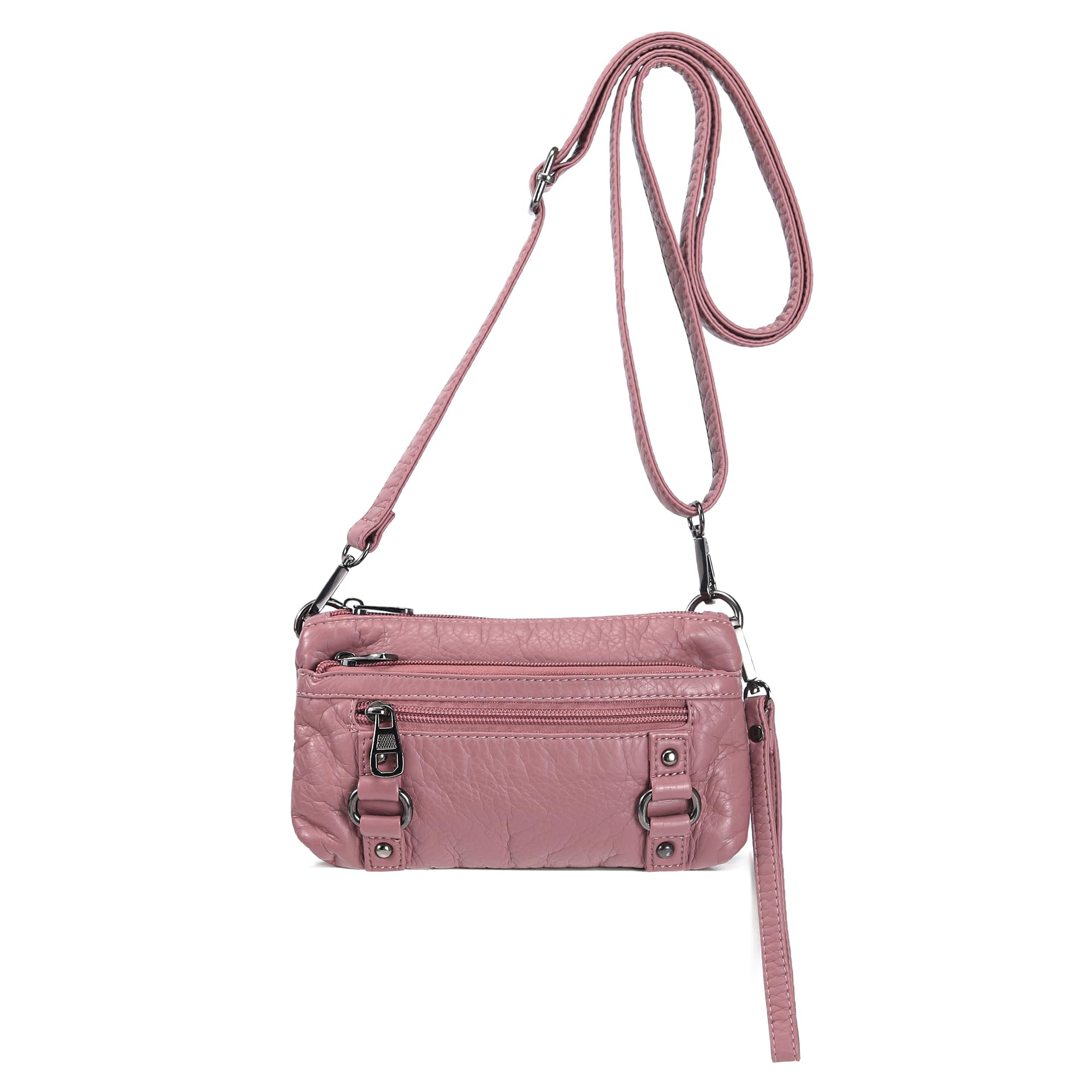 Haytijoe Triple Zip Crossbody Purses Small Crossbody Bags for Women Cell Phone Purse Soft Leather Cross Body Clutch Purse