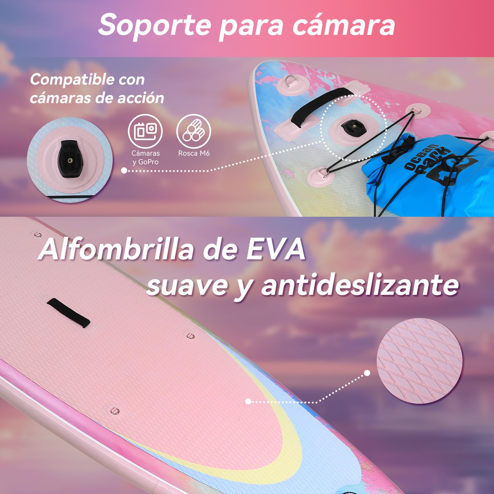 YU YUSING Tabla Paddle Surf Hinchable 335 cm, Paddle Surf, Rosa Océano