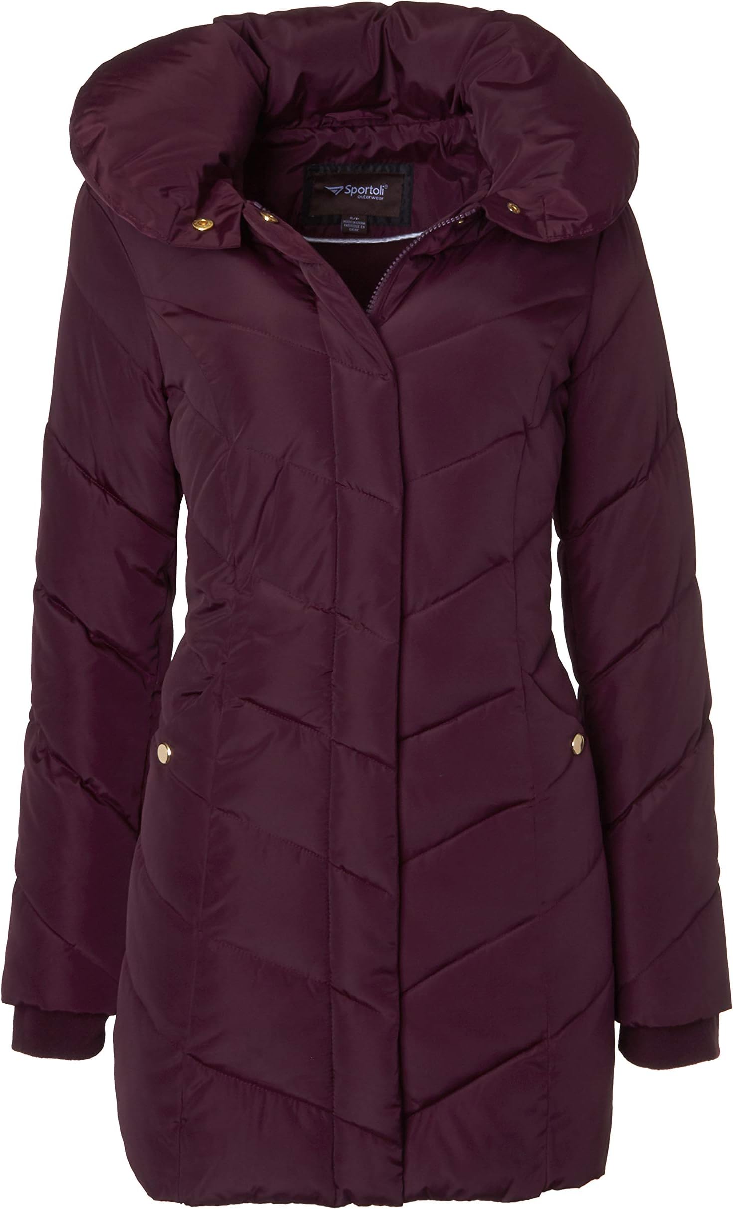 SportoliWomens Winter Fleece Lined Chevron Quilted Puffer Jacket Coat with Hood