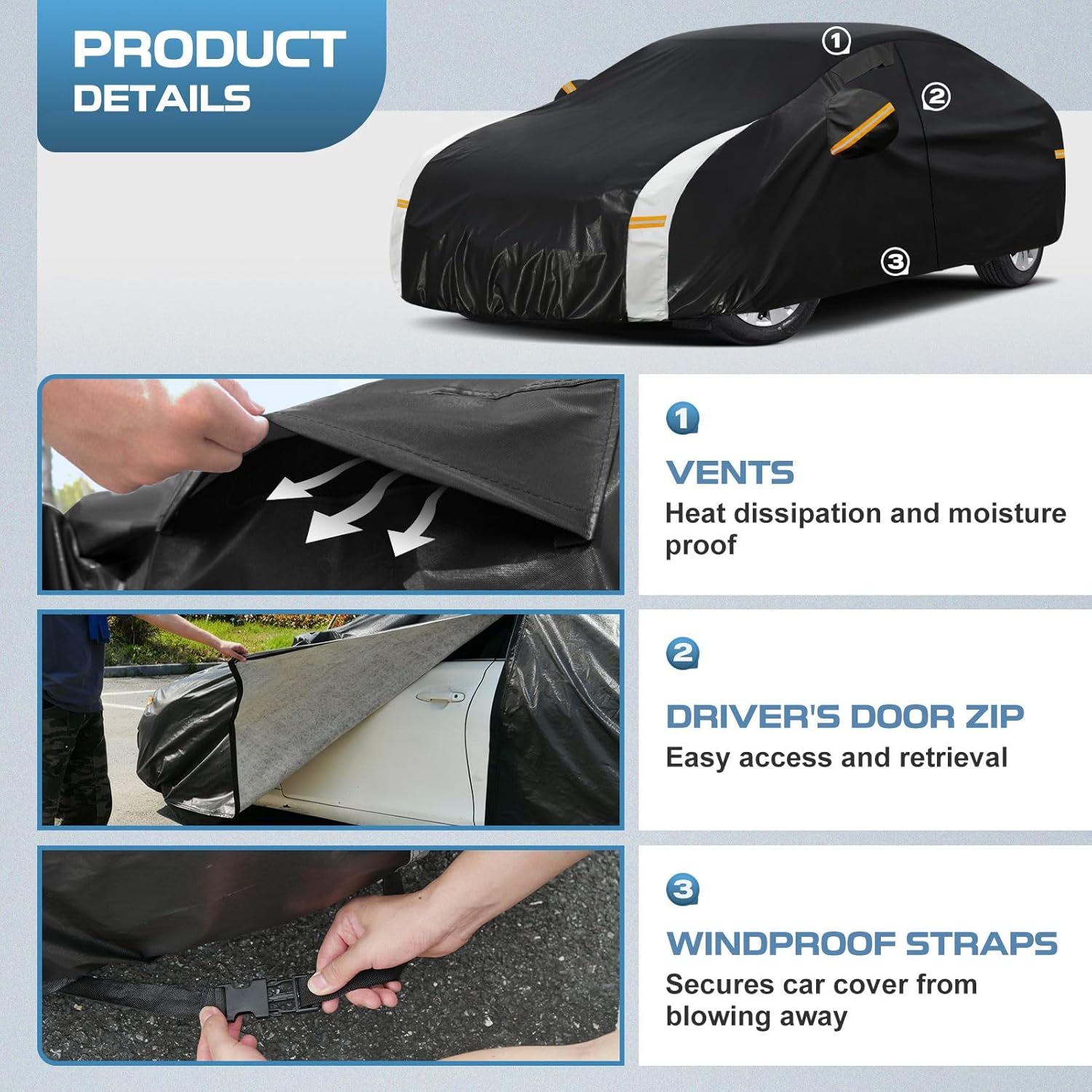 Kaugung 10 Layers Car Cover Custom Fit for Genesis G70 (2017-2026), 100% Waterproof Full Exterior Cover with Vents, Towel & Repair Patches, Outdoor Rain Snow Sun UV Protection.