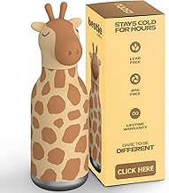 ASOBU Bestie Children's Drinking Bottle with Straw - Insulated Stainless Steel Bottle 420 ml with Giraffe Head - Leak-proof & BPA Free