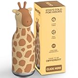 asobu Bestie Bottle Insulated Stainless Steel Water Bottle with Detachable Soft Animal Head Fun Drinking For Kids and Teens16 Ounce with Flexible Reusable Straw (GIRAFFE)