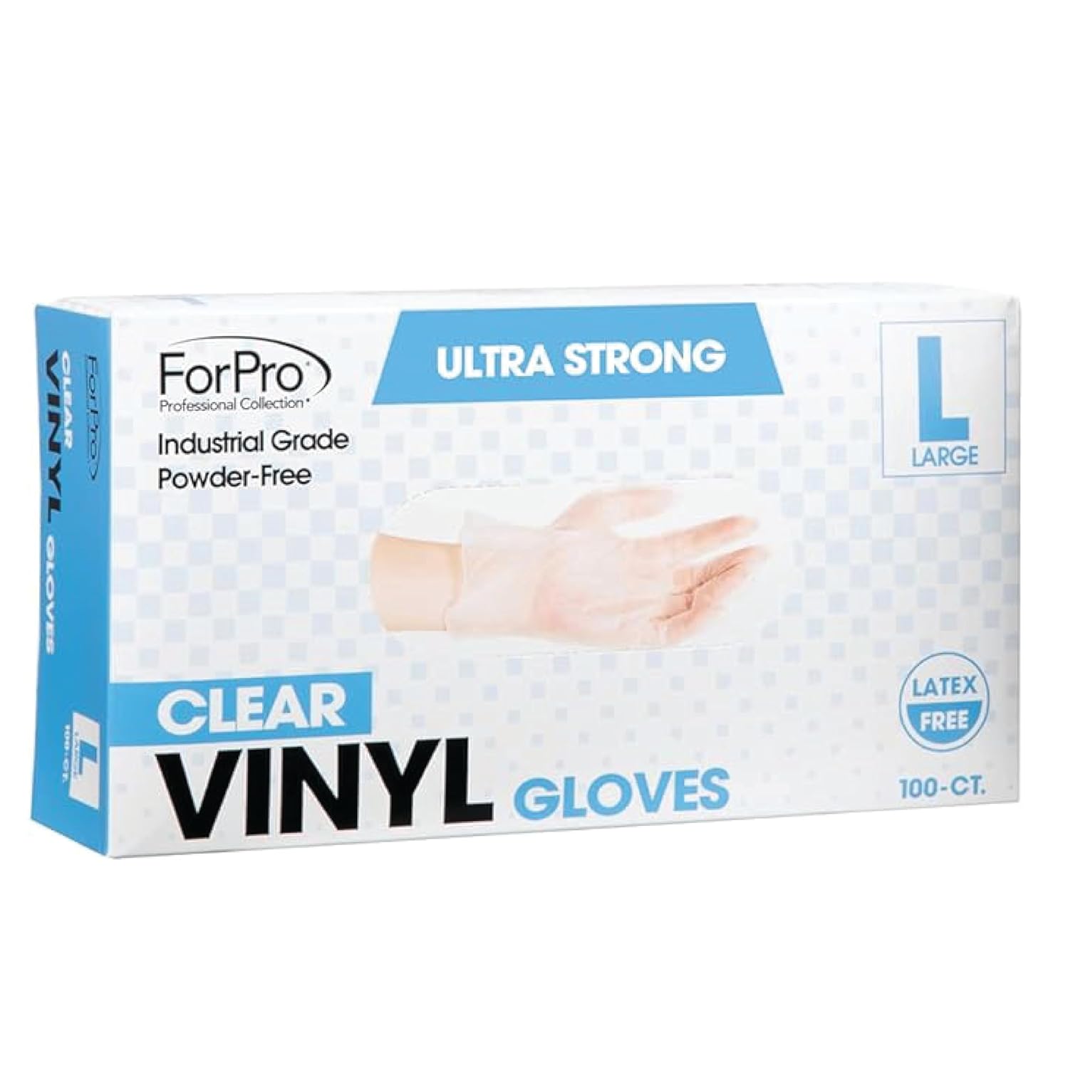 ForPro Disposable Vinyl Gloves, Clear, Industrial Grade, Powder-Free, Latex-Free, Non-Sterile, Food Safe, 2.75 Mil. Palm, 3.9 Mil. Fingers, Large, 100-Count Clear Large (Pack of 100) 2 box