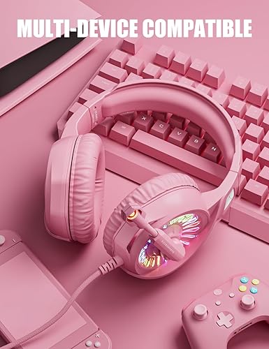 Vista 31 de ZIUMIER Auriculares para juegos con micrófono, compatibles con PS4, PS5, Xbox One, PC, portátil, auriculares sobre la oreja con luz LED RGB, Negro