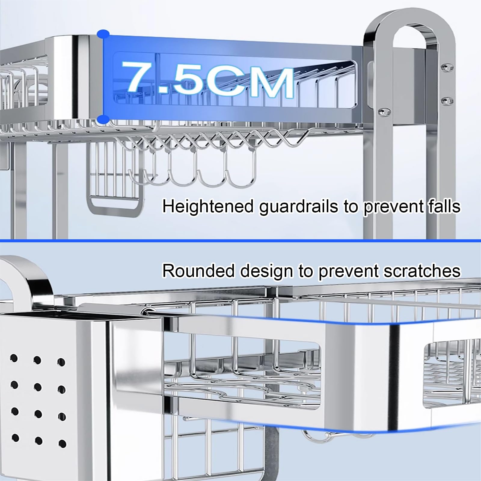 Stless - Scolapiatti da lavello in acciaio inox, con divisorio per un'asciugatura efficiente (argento, 64 cm)