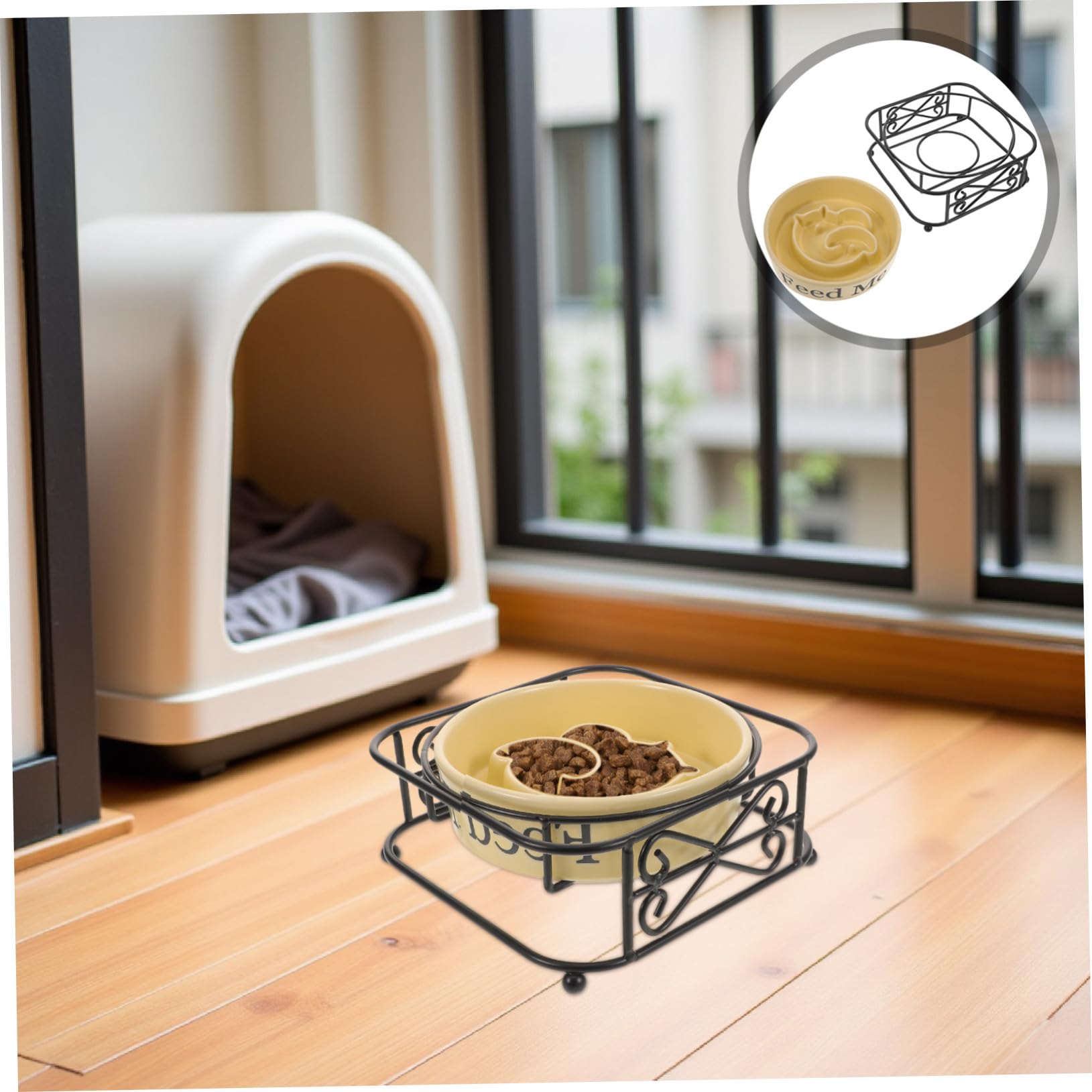 TOYANDONA Comedero Lento de Cerámica para Perros y Gatos, Cuenco Elevado Resistente con Soporte de Hierro para Alimentación Lenta en Hogares con Múltiples Mascotas